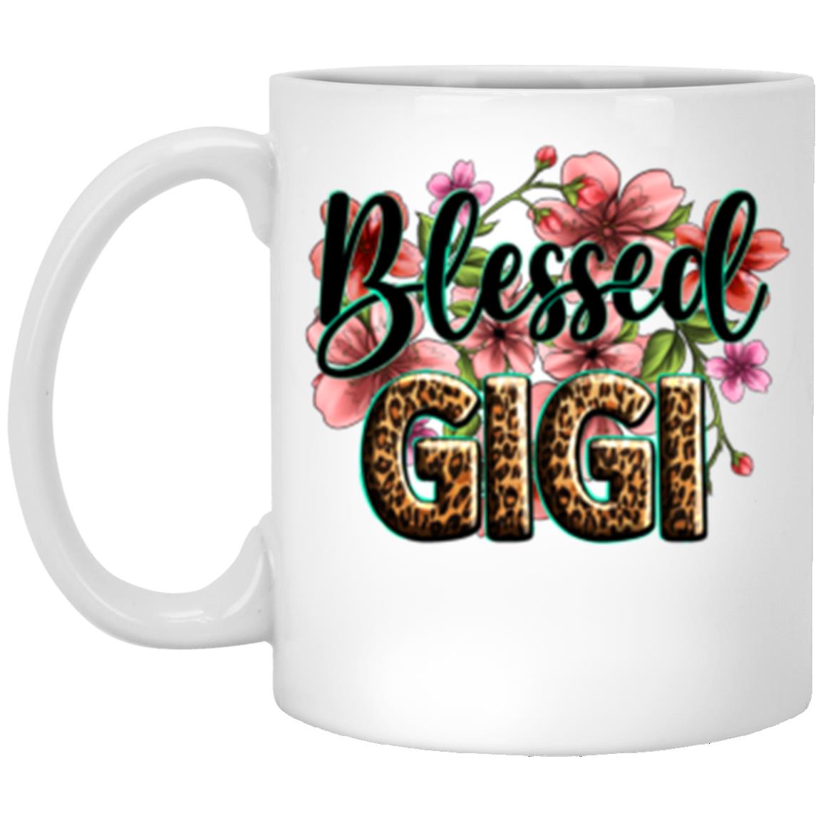 Blessed gigi flowers 11oz White Mug gift Floral grandma cup-White-Family-Gift-Planet