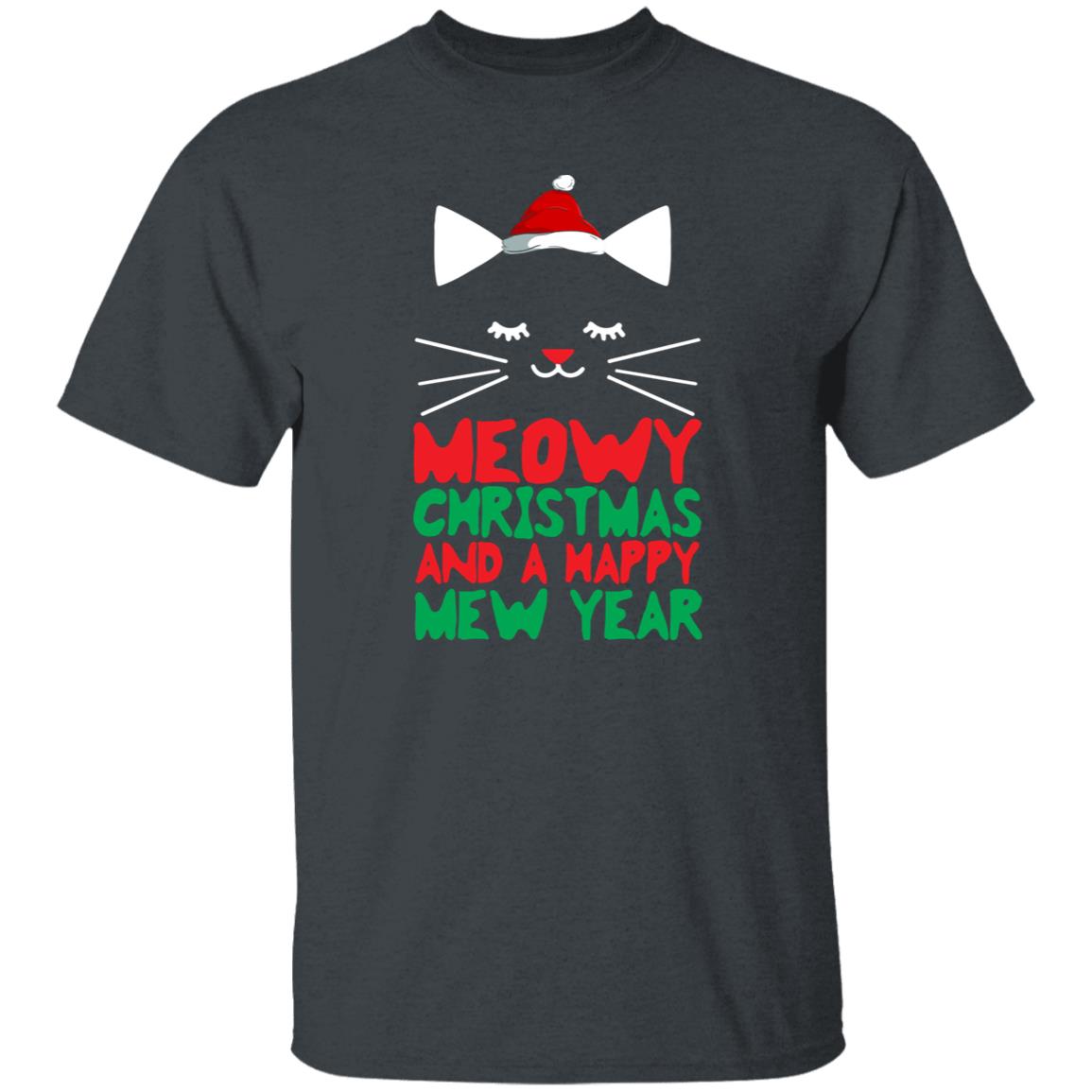 Meowy Christmas and a Happy mew year T-Shirt gift Holiday Cat lover Unisex Tee Black Navy Dark Heather-Family-Gift-Planet