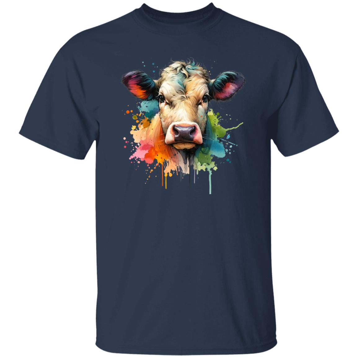 Cow Color Splash Unisex T-Shirt Black Navy Dark Heather-Family-Gift-Planet
