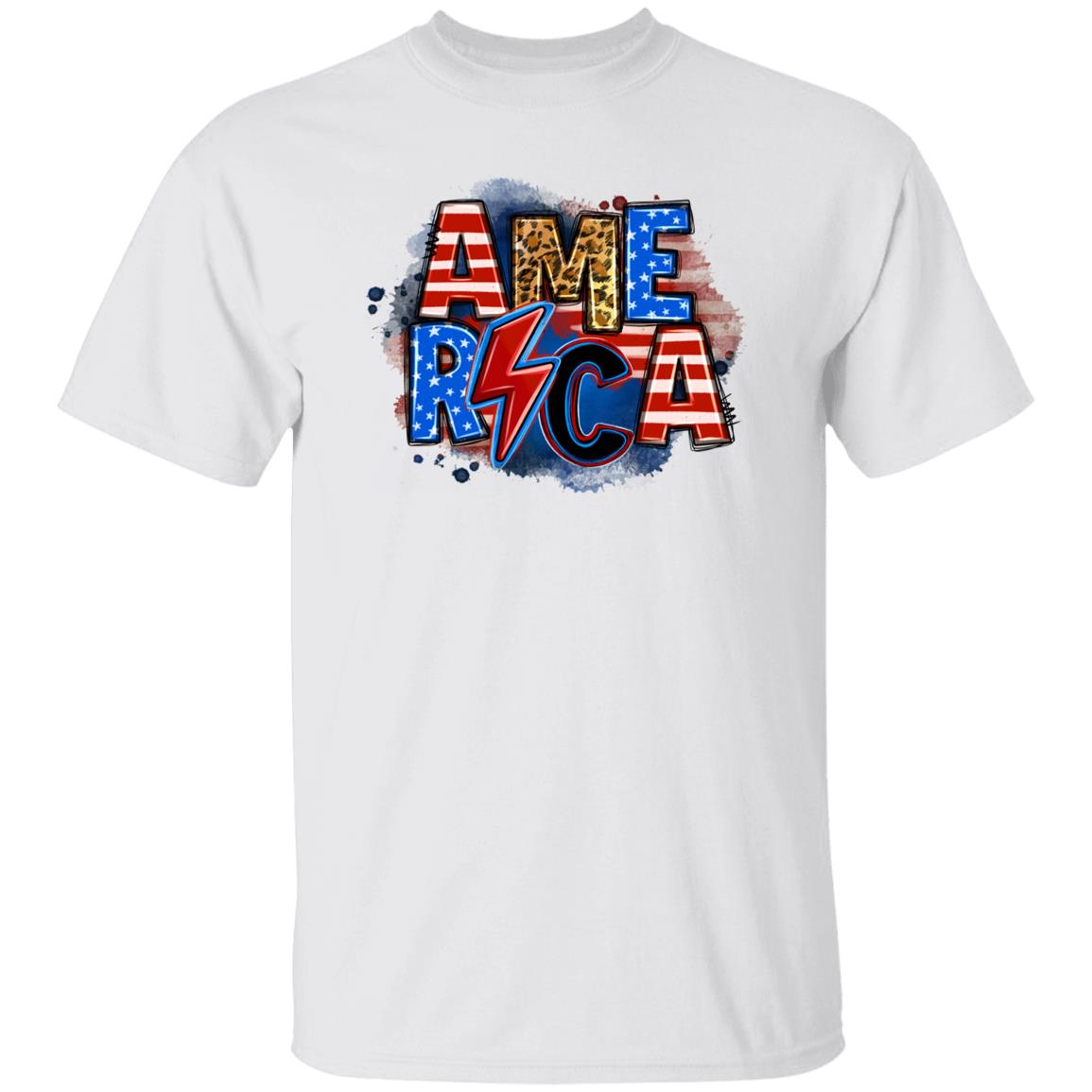 America lightning bolt T-Shirt US flag America July 4th Unisex tee White Sand Grey-Family-Gift-Planet