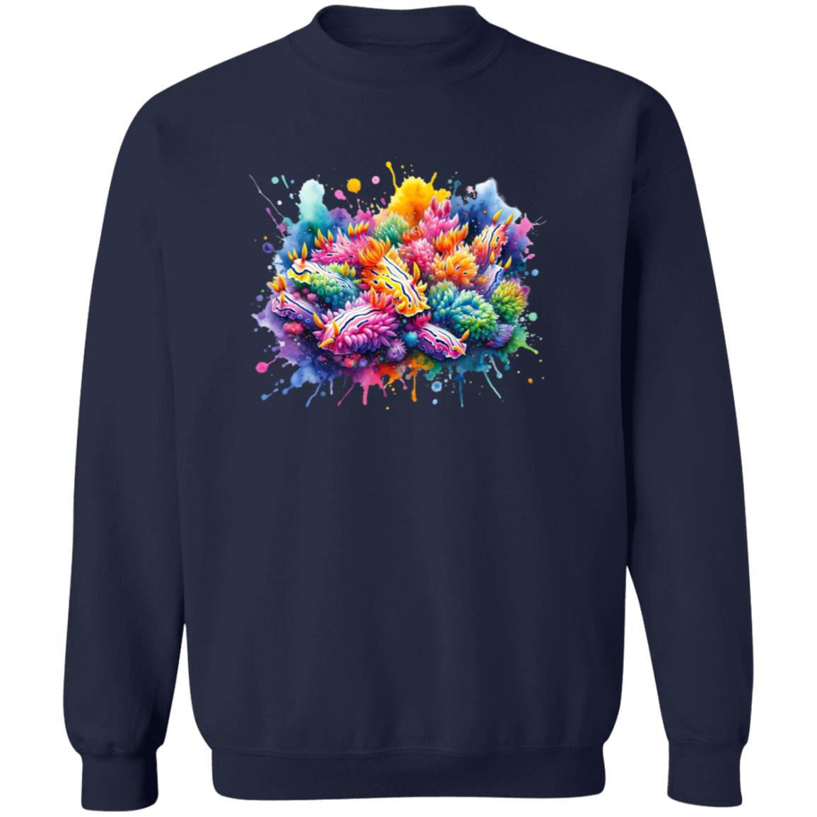 Nudibranchs Color Splash Unisex Sweatshirt Marine mollusks Black Navy Dark Heather-Family-Gift-Planet