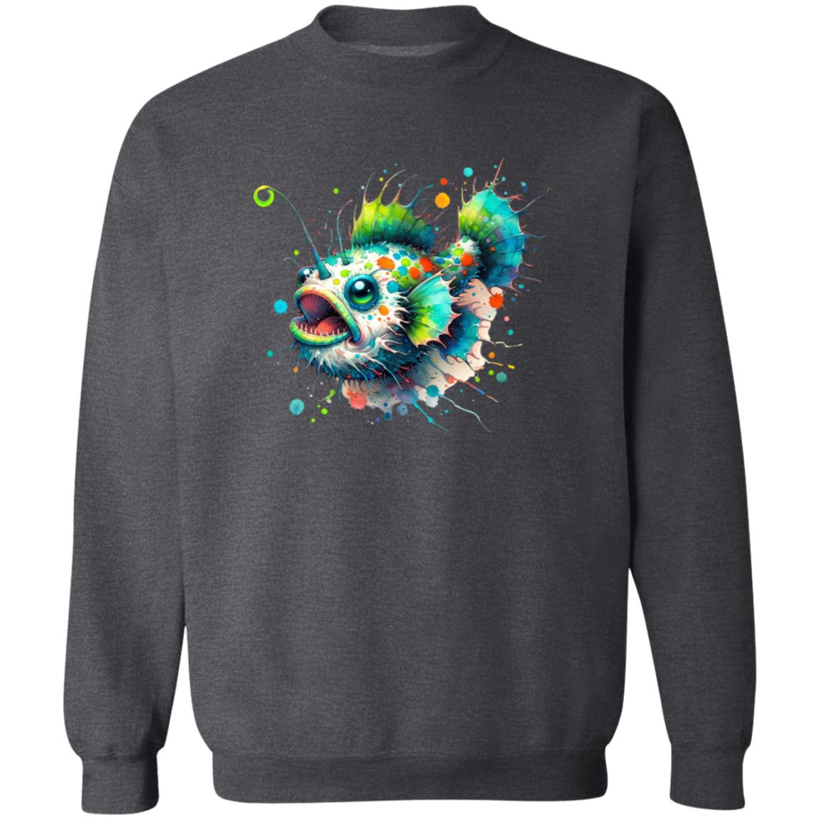 Artistic Anglerfish deep fish Color Splash Unisex Sweatshirt Black Navy Dark Heather-Family-Gift-Planet