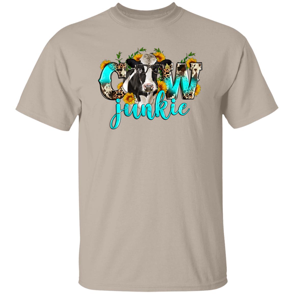 Cow junkie T-Shirt Farm cow lover sunflower Western Unisex tee White Sand Sport Grey-Family-Gift-Planet