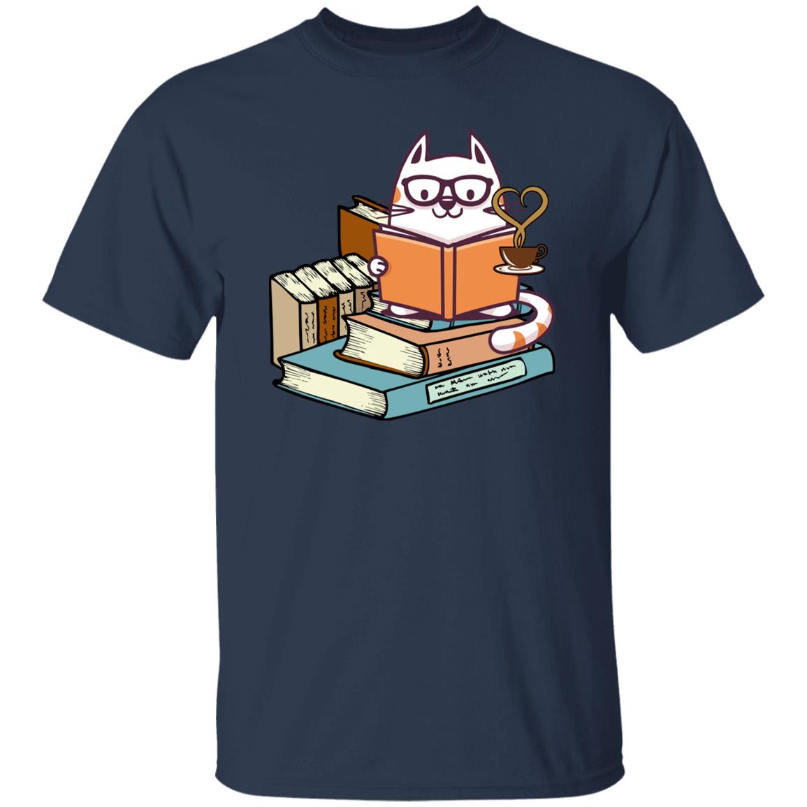 Cat Reading Book T-Shirt gift Coffee books Cat mom Unisex Tee Black Navy Dark Heather-Family-Gift-Planet