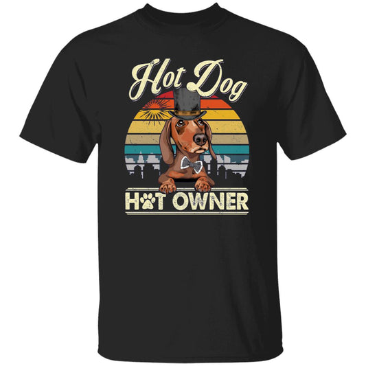 Hot dog hot owner T-Shirt gift Dachshund Dog owner Unisex tee Black Navy Dark Heather-Black-Family-Gift-Planet