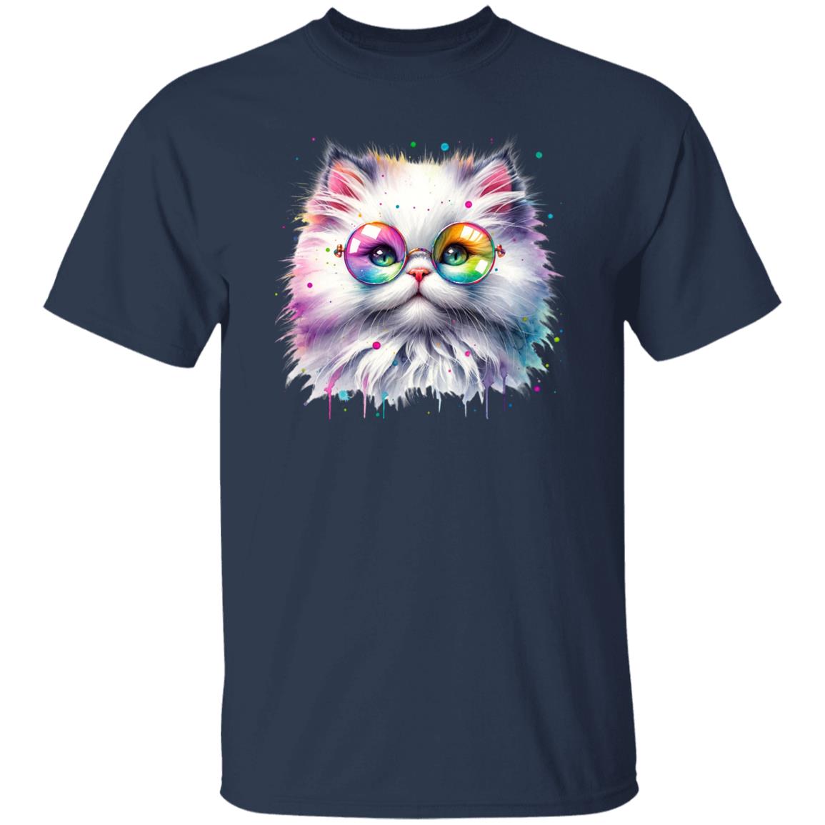 Fluffy kitten with glasses Color Splash Unisex T-shirt Black Navy Dark Heather-Family-Gift-Planet