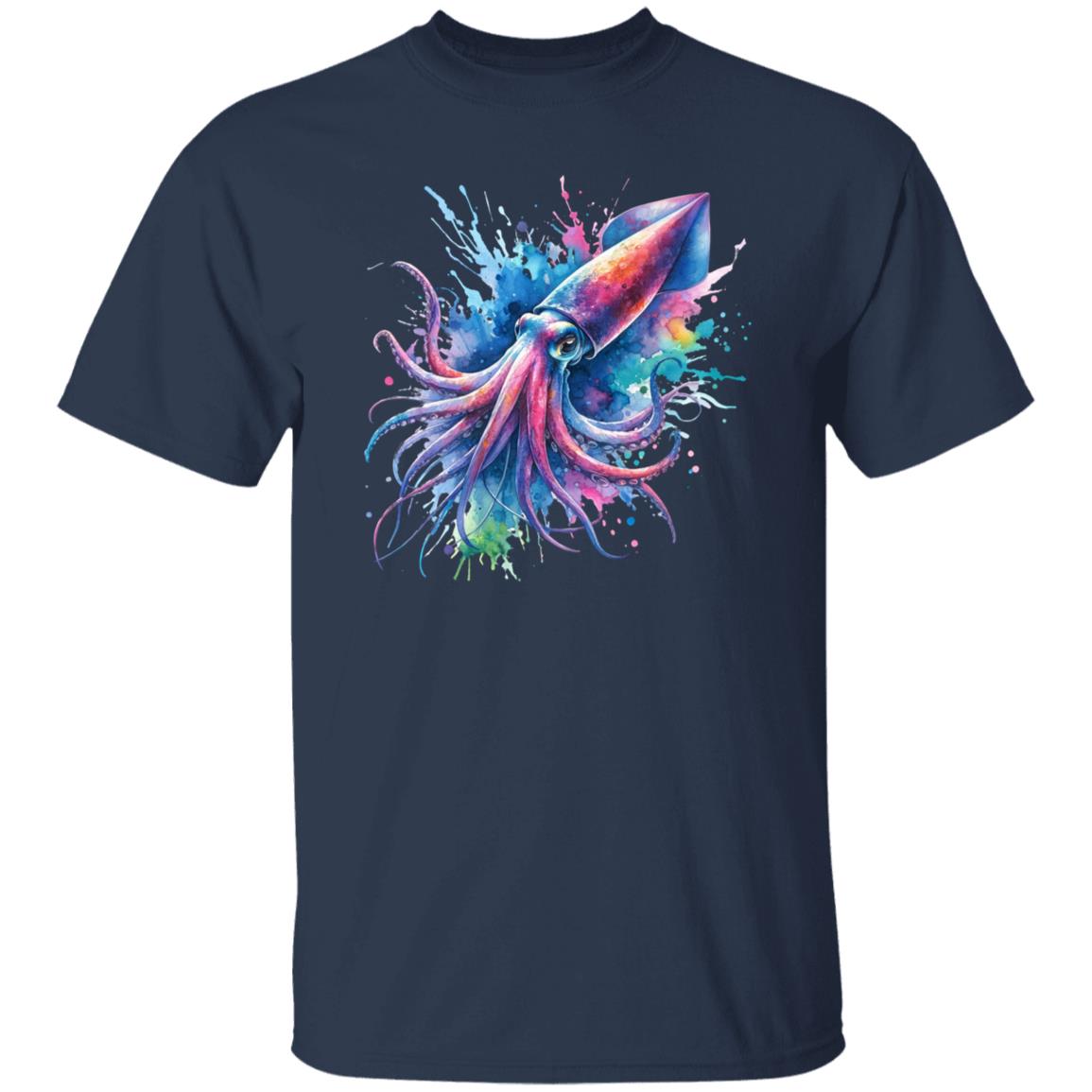 Artistic Squid Color Splash Unisex T-shirt Black Navy Dark Heather-Family-Gift-Planet