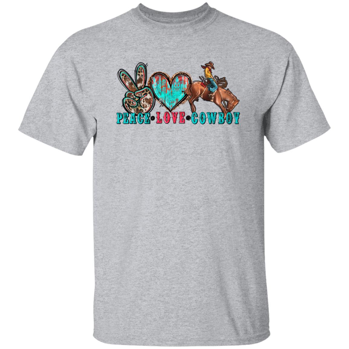 Peace Love Cowboy T-shirt gift Western Texas rodeo cowboy tee-Family-Gift-Planet