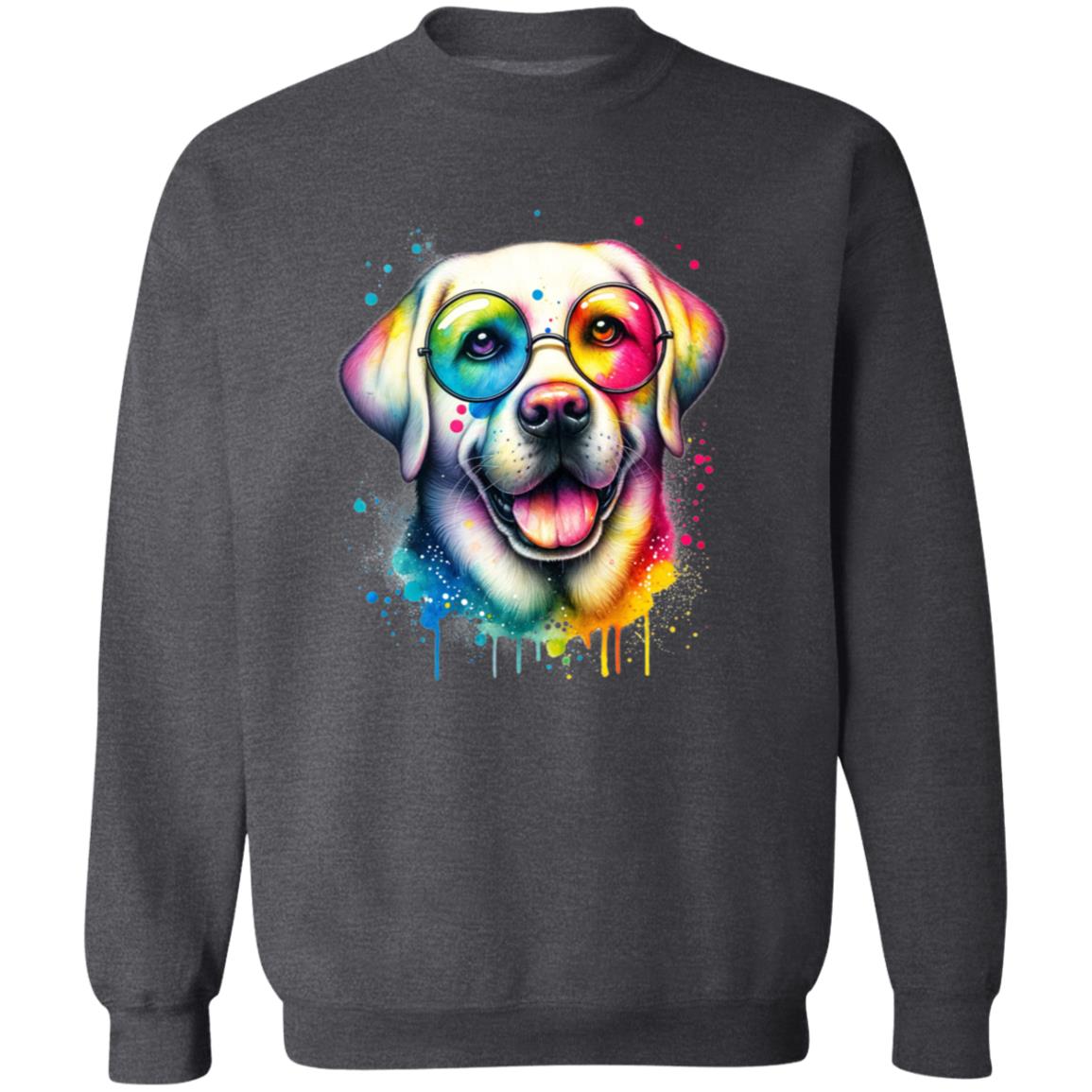 Labrador with eyeglasses Color Splash Unisex Sweatshirt Black Navy Dark Heather-Family-Gift-Planet