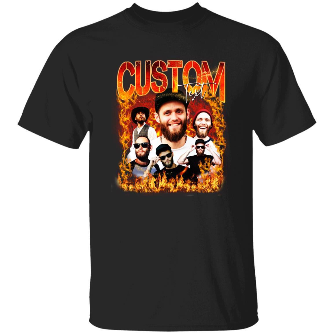 Custom Fire Bootleg rap T-Shirt gift Personalized Bridegroom Your own photo Unisex Tee Black Navy Dark Heather-Black-Family-Gift-Planet