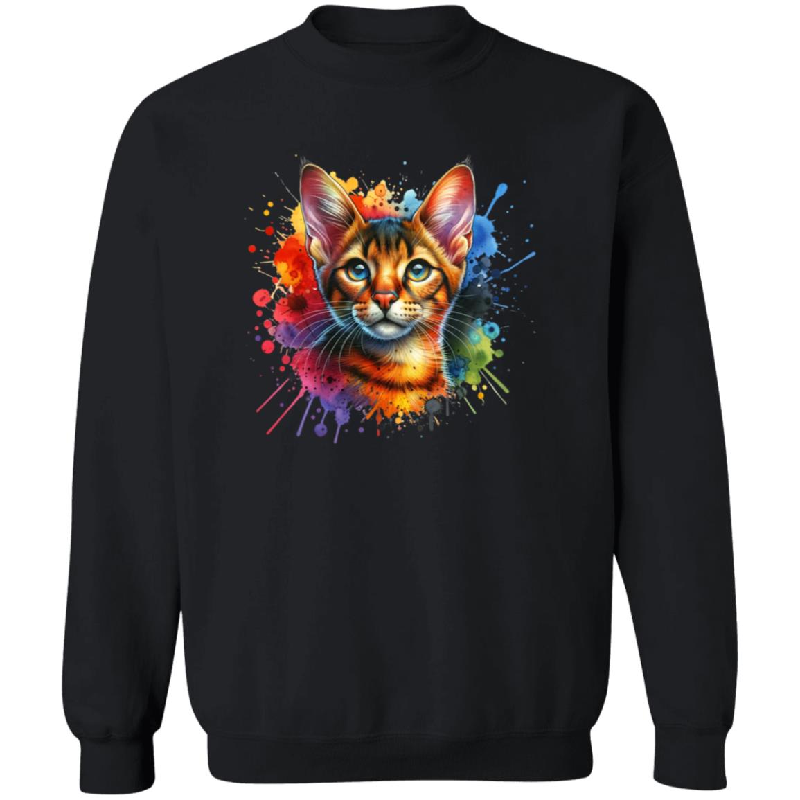 Chausie Cat Color Splash Unisex Sweatshirt Black Navy Dark Heather-Family-Gift-Planet