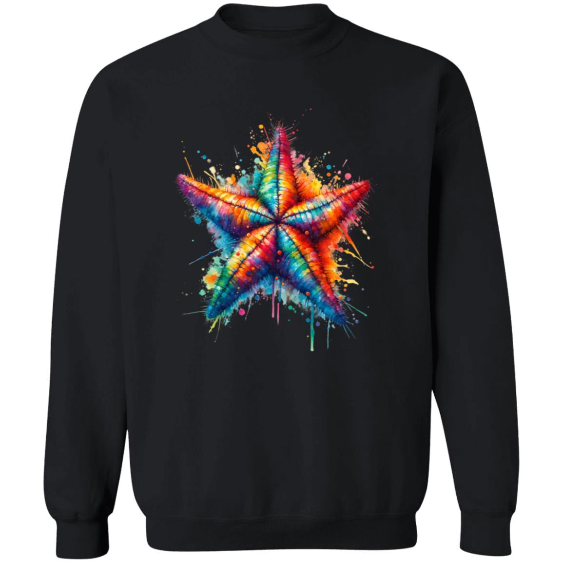 Artistic Sea Star Color Splash Unisex Sweatshirt Black Navy Dark Heather-Family-Gift-Planet