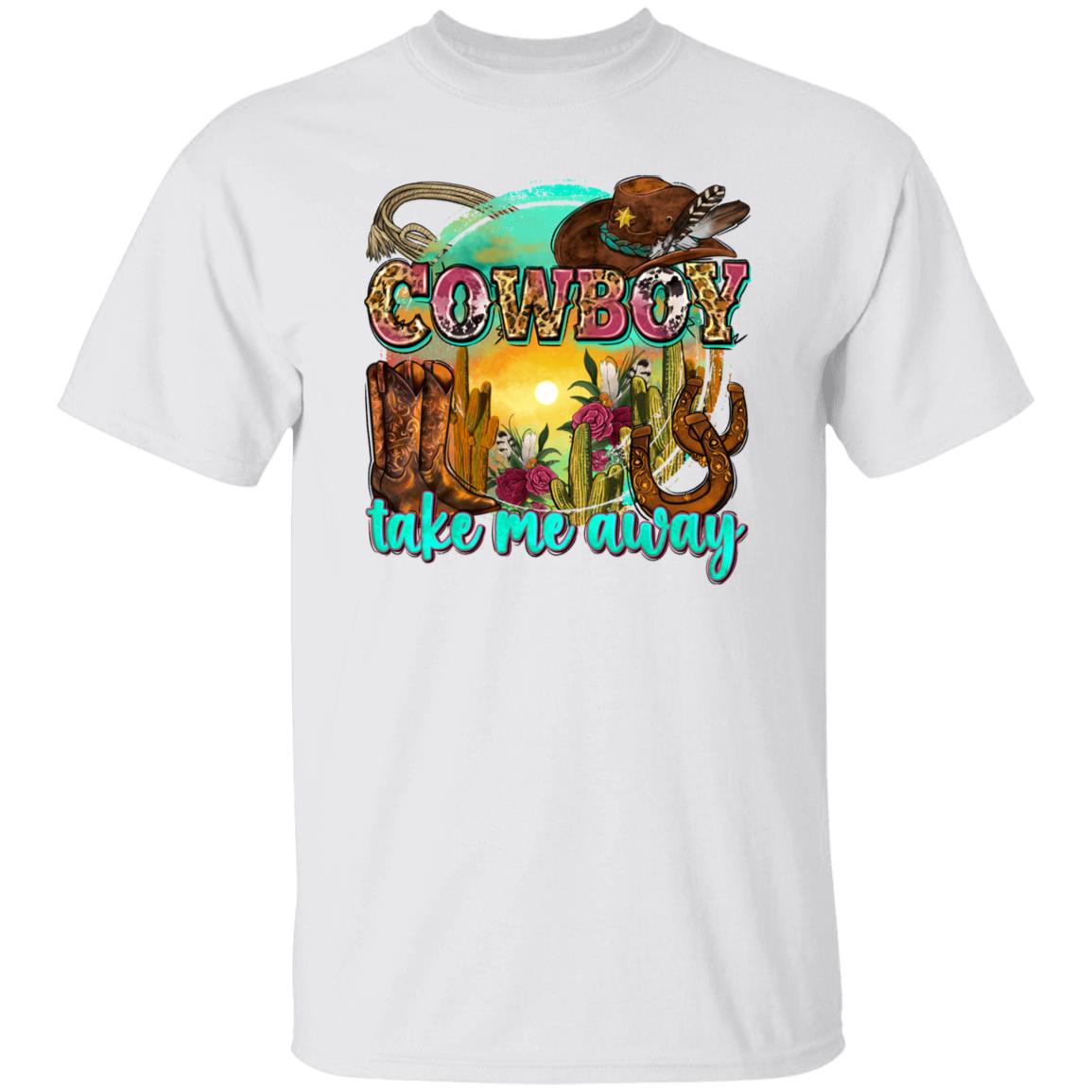 Cowboy take me away T-Shirt Texas Western boots cactus hat Unisex tee White Sand Sport Grey-Family-Gift-Planet
