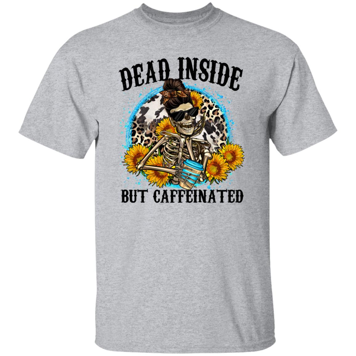 Dead inside but caffeinated T-Shirt gift sunflower skeleton messy ban leopard skin Tee Sand White Sport Grey-Family-Gift-Planet