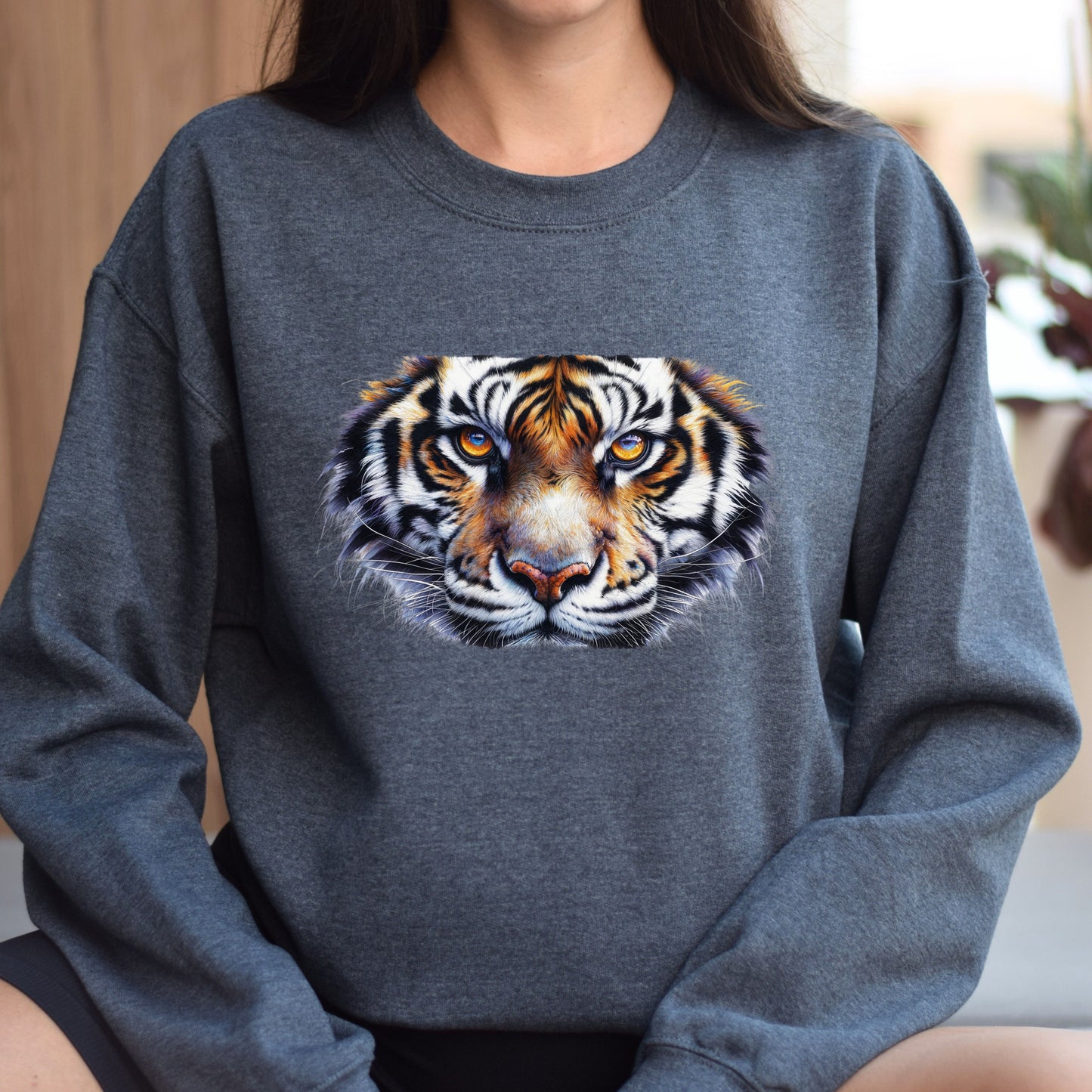 Wild life tiger Unisex Sweatshirt Black Navy Dark Heather-Dark Heather-Family-Gift-Planet