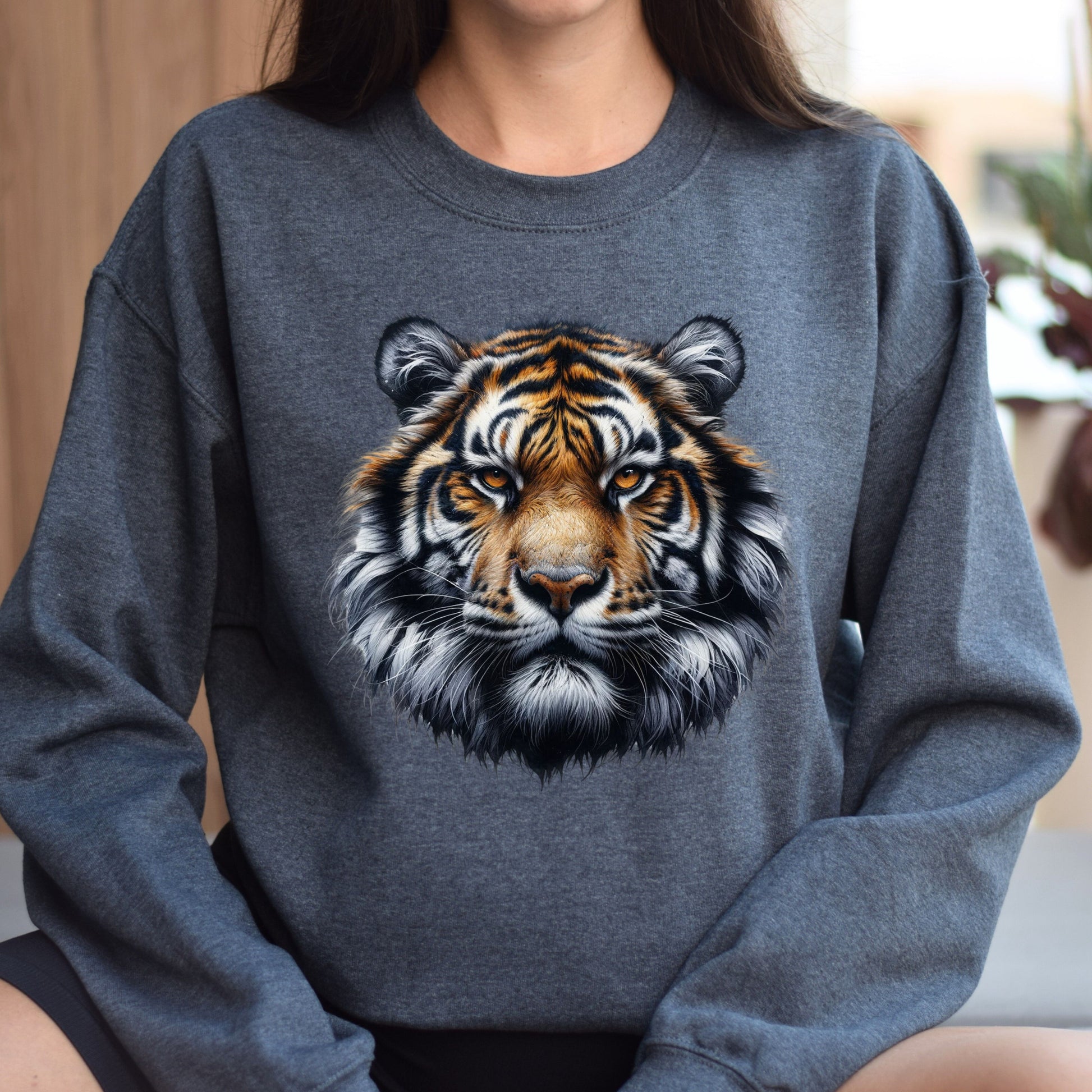 Strong Spirit Tiger Unisex Sweatshirt Black Navy Dark Heather-Dark Heather-Family-Gift-Planet
