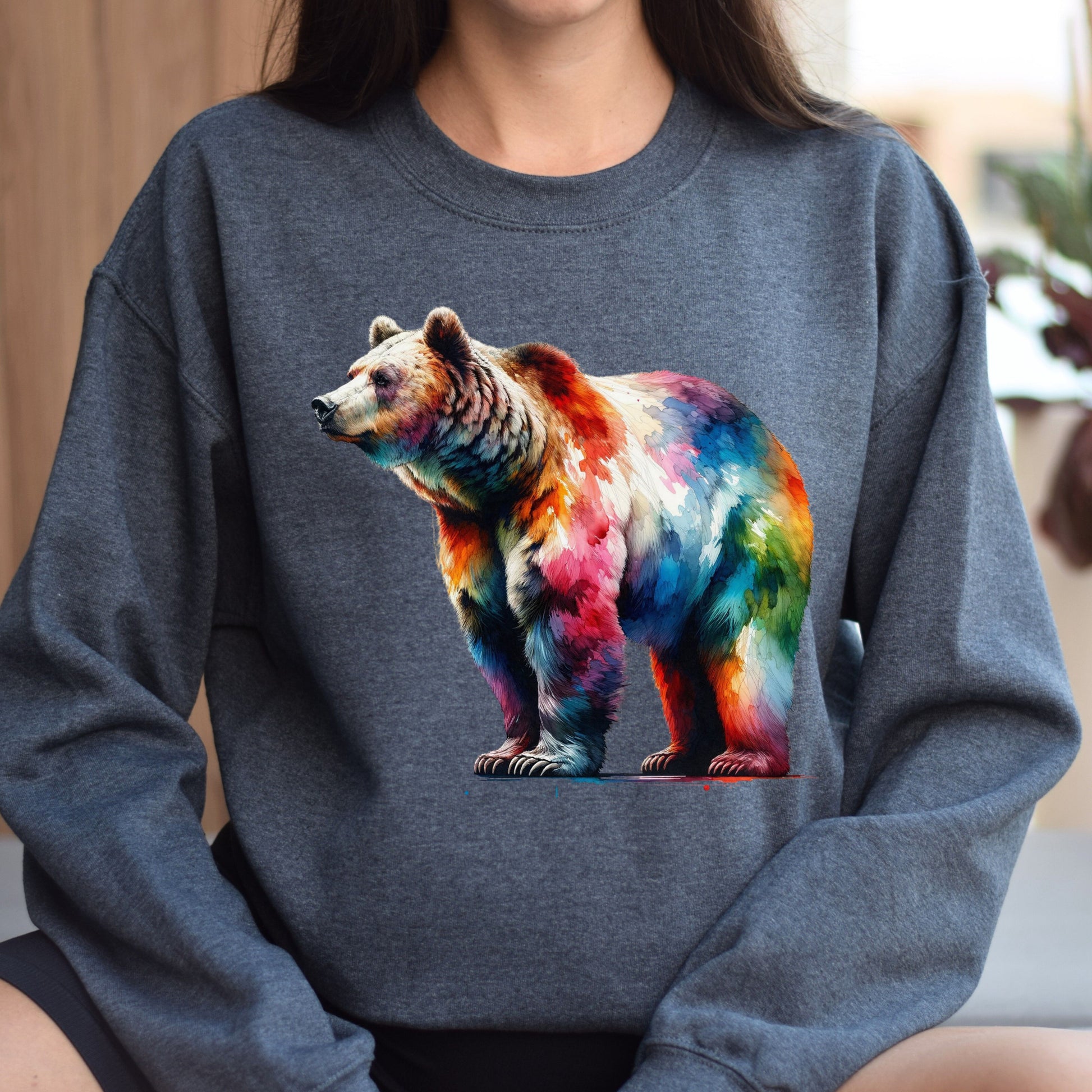 Colorful Grizzly Unisex Sweatshirt Black Navy Dark Heather-Dark Heather-Family-Gift-Planet