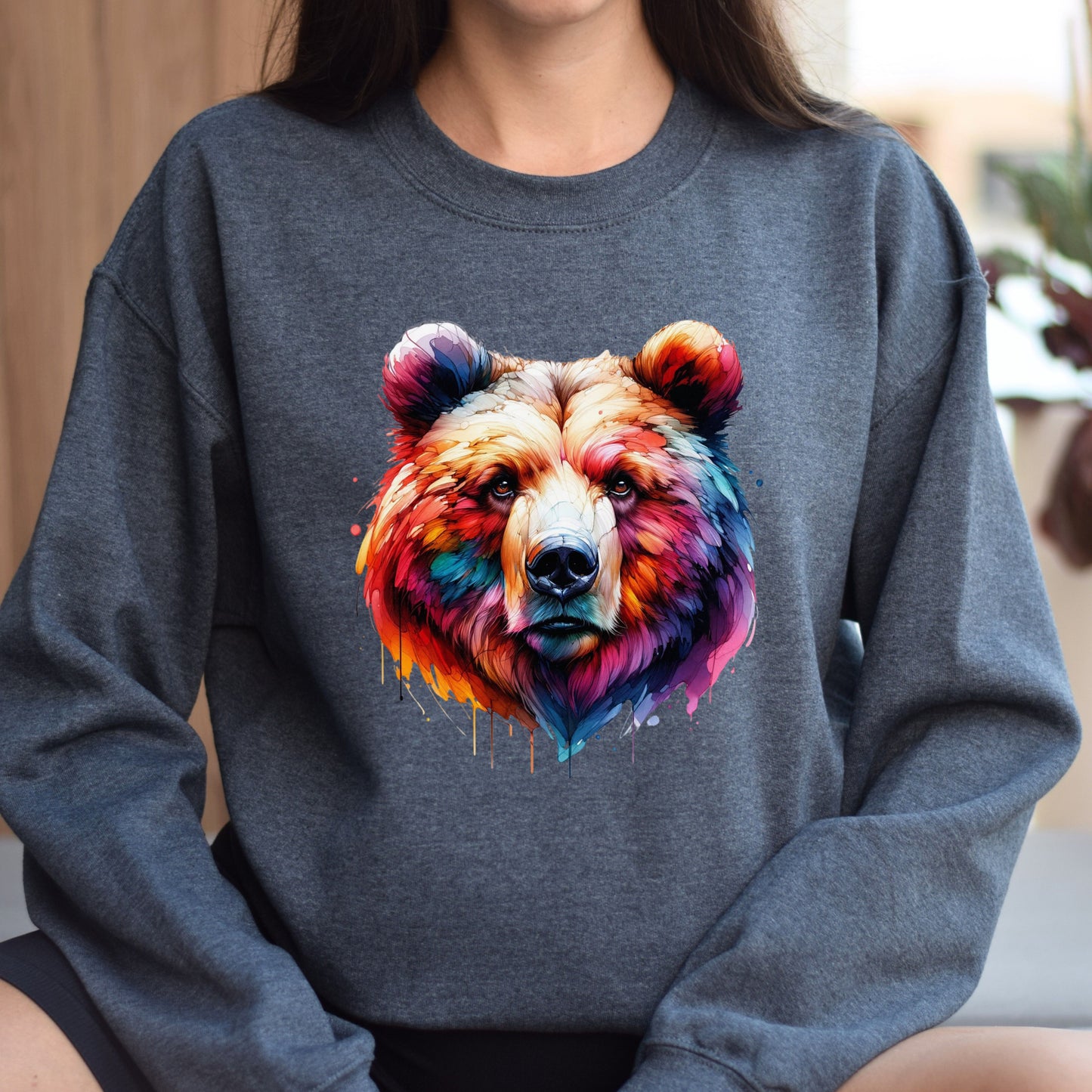 Papa bear colorful Color Splash Unisex Sweatshirt Black Navy Dark Heather-Dark Heather-Family-Gift-Planet