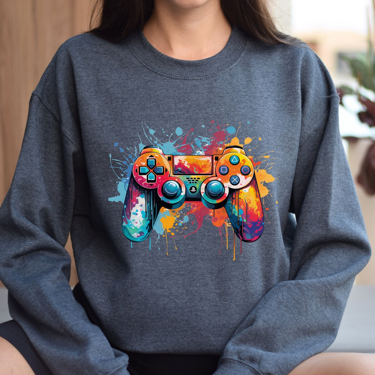 Game console Color Splash Unisex Sweatshirt Black Navy Dark Heather-Dark Heather-Family-Gift-Planet