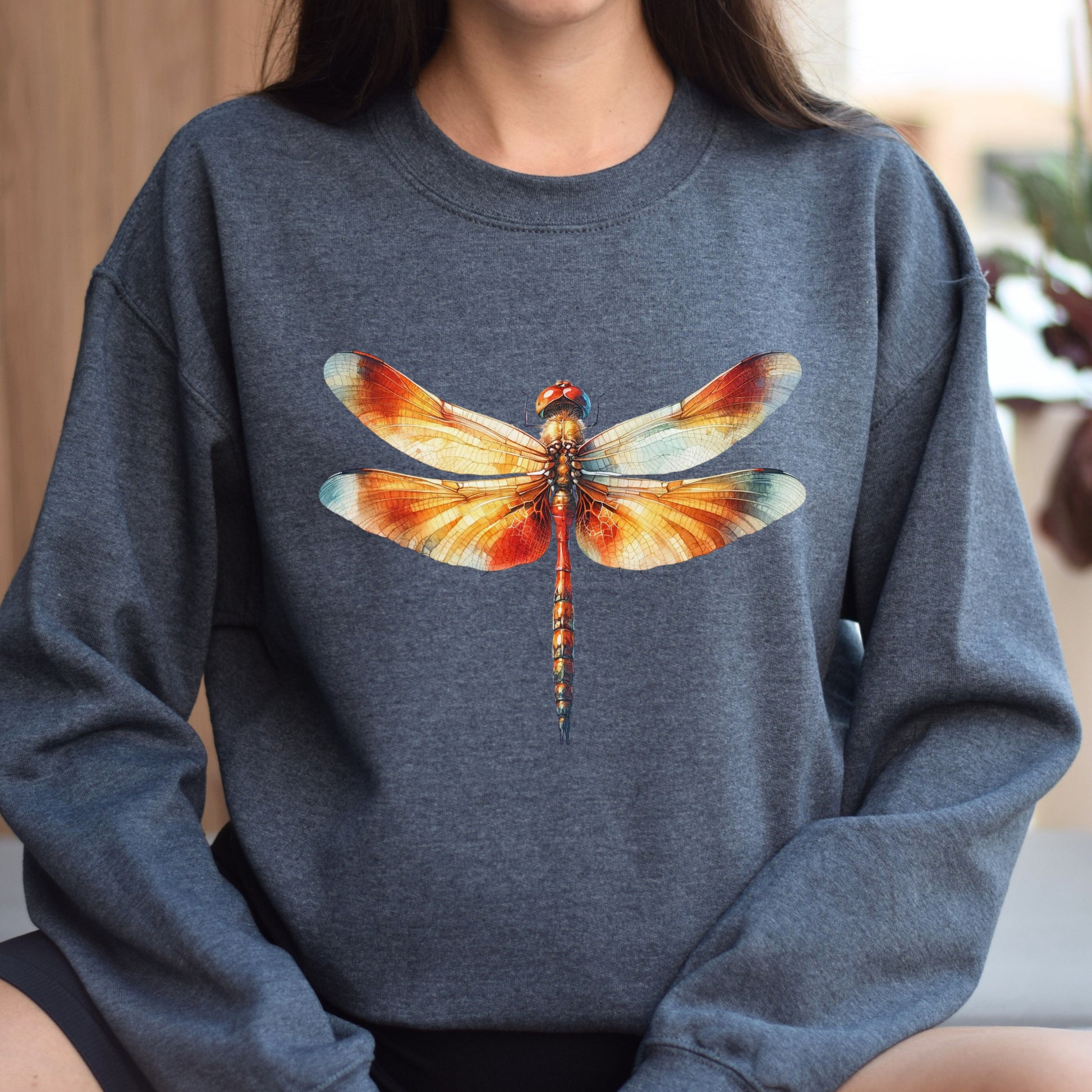Fall Dragonfly Color Splash Unisex Sweatshirt Black Navy Dark Heather-Dark Heather-Family-Gift-Planet