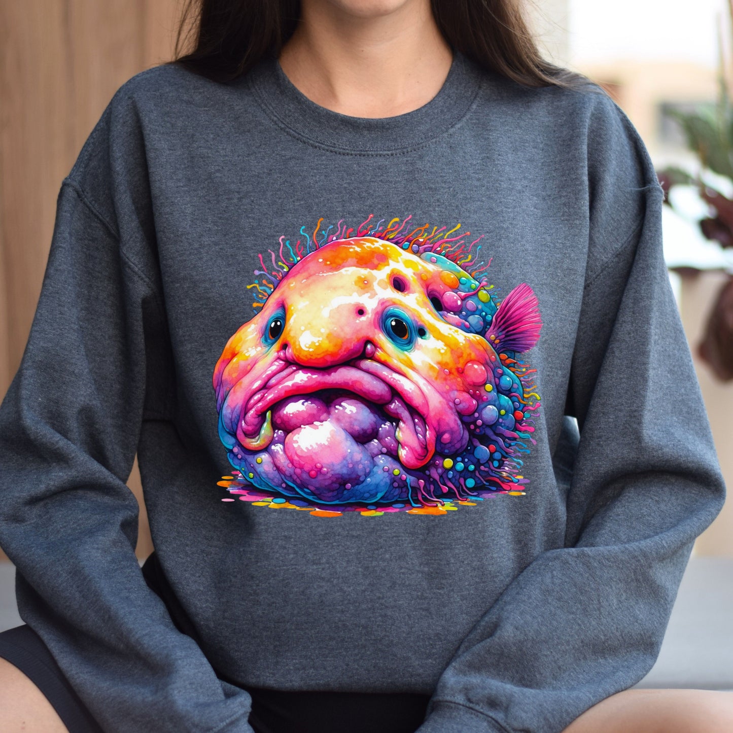 Blobfish Color Splash Unisex Sweatshirt abstract Blobfish tee Black Navy Dark Heather-Dark Heather-Family-Gift-Planet