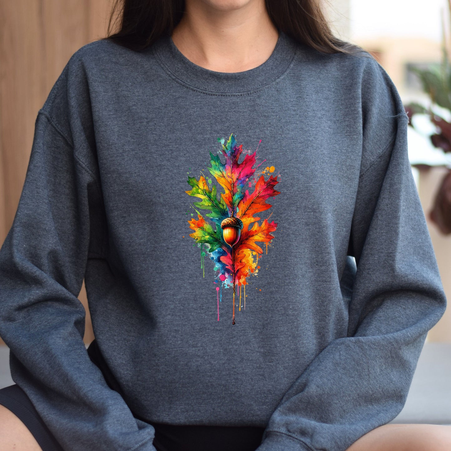 Abstract oak tree leaf Color Splash Unisex Sweatshirt Black Navy Dark Heather-Dark Heather-Family-Gift-Planet