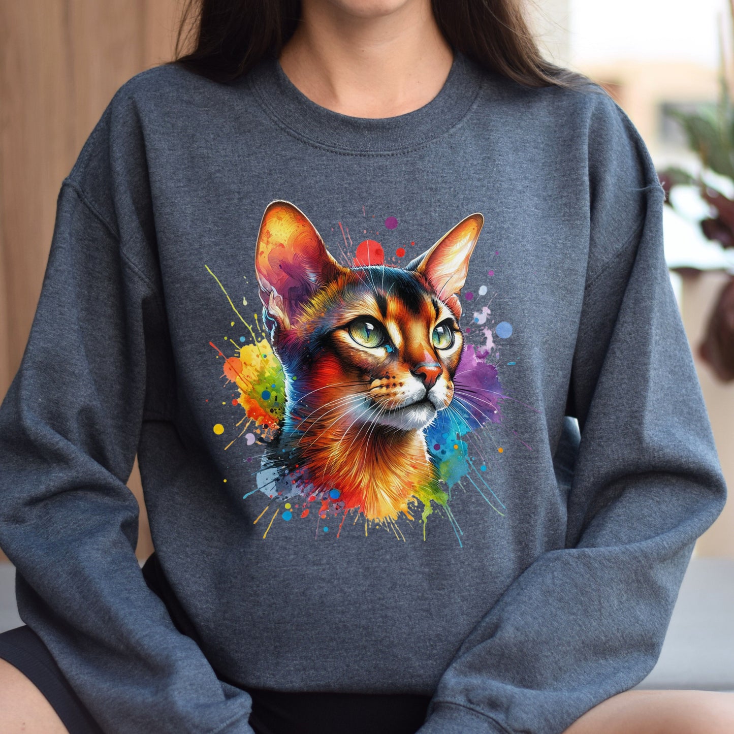 Abyssinian Color Splash Unisex Sweatshirt Black Navy Dark Heather-Dark Heather-Family-Gift-Planet