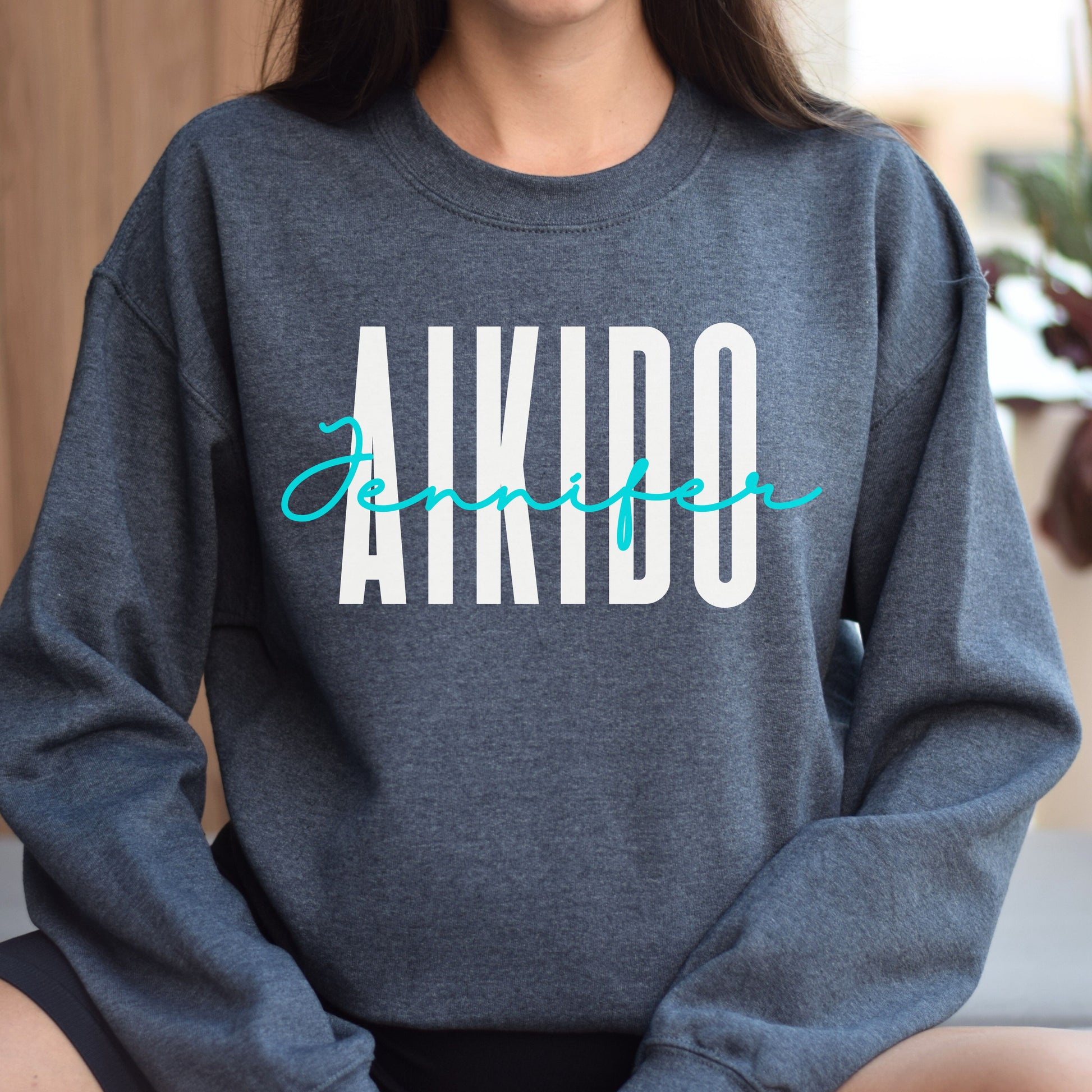 Personalized Aikido Unisex Sweatshirt Custom name aikido trainer Sand Black Dark Heather-Dark Heather-Family-Gift-Planet
