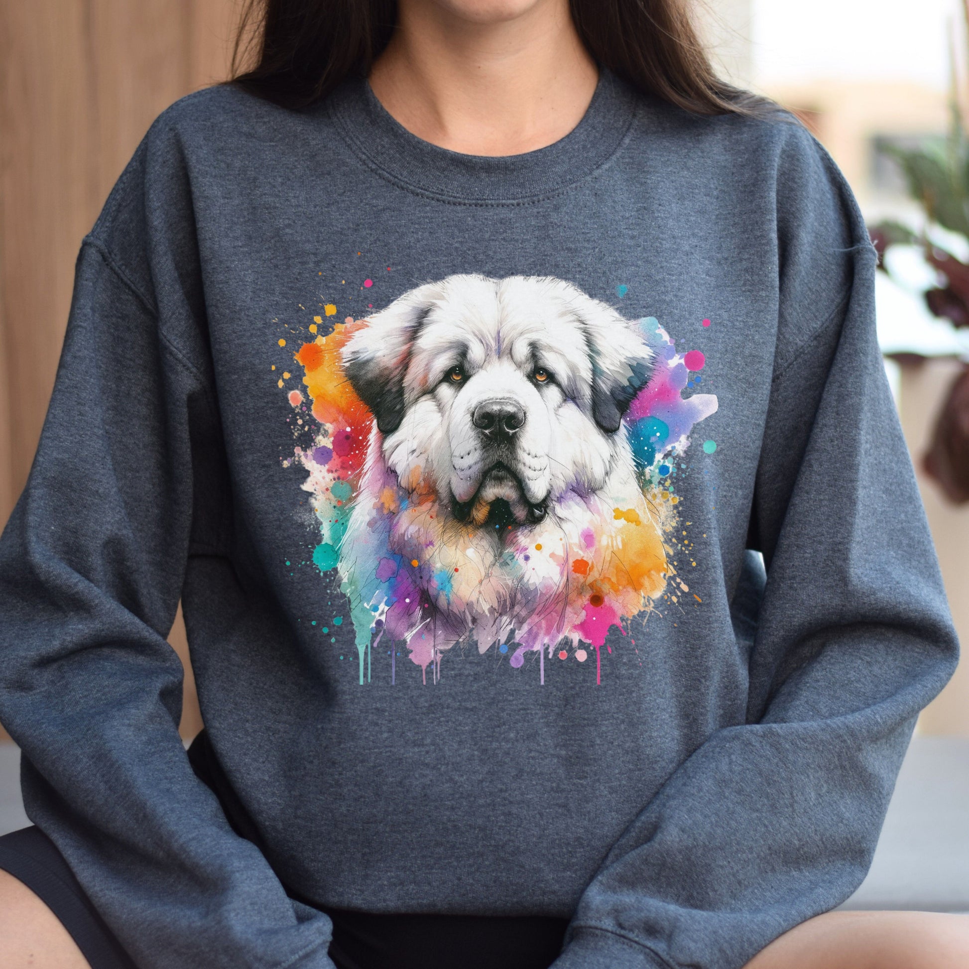 Akbash Dog mama Color Splash Unisex Sweatshirt Black Navy Dark Heather-Dark Heather-Family-Gift-Planet