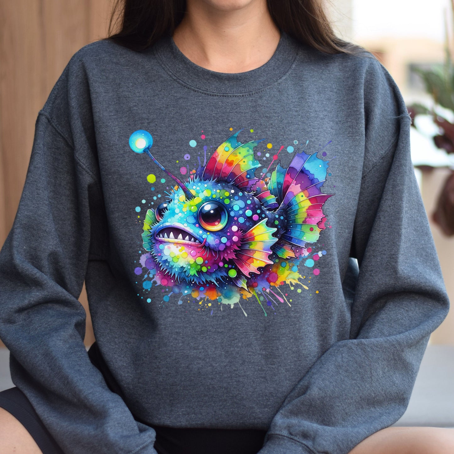 Anglerfish lover Color Splash Unisex Sweatshirt Black Navy Dark Heather-Dark Heather-Family-Gift-Planet