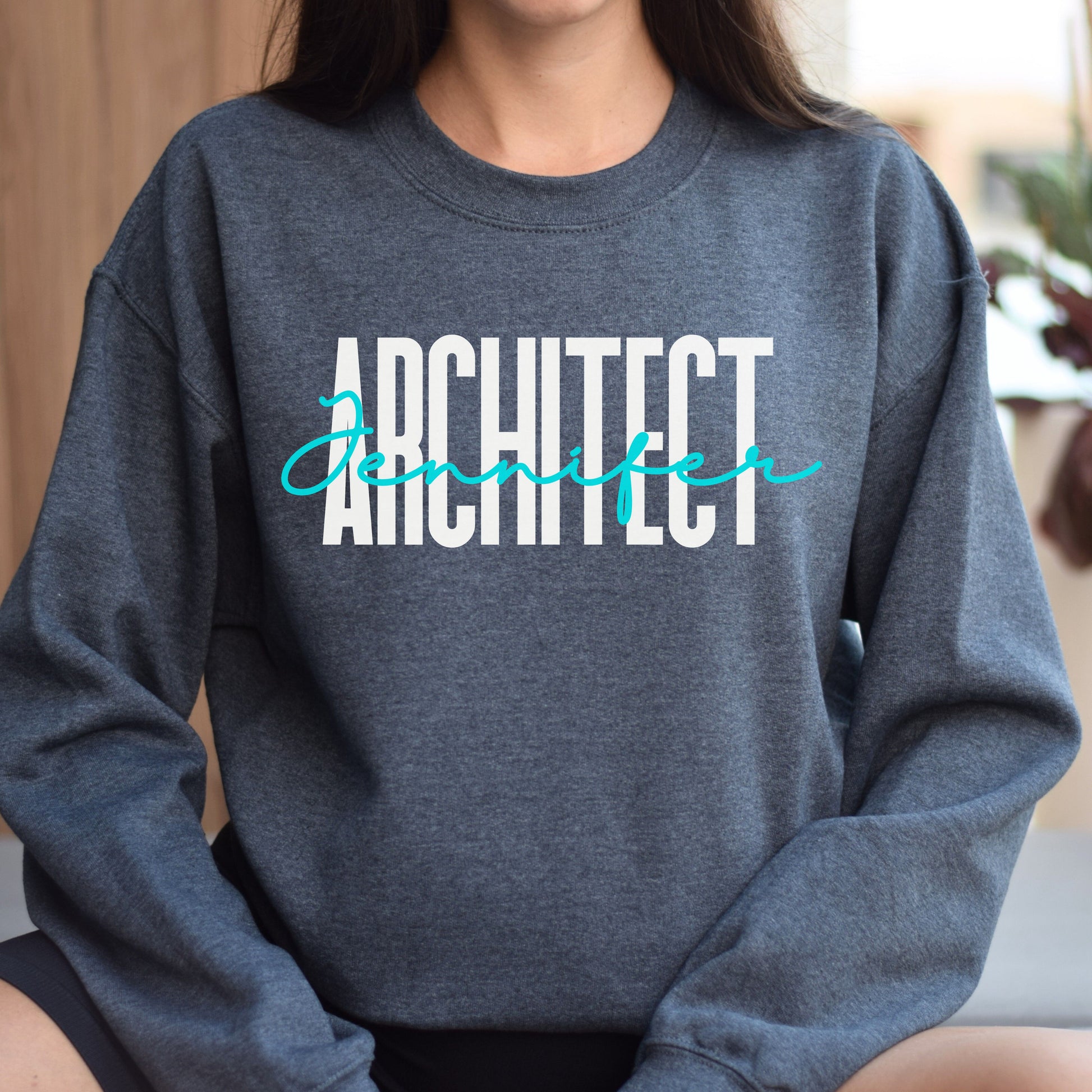 Personalized Architect Unisex Sweatshirt Custom name architect Sand Black Dark Heather-Dark Heather-Family-Gift-Planet