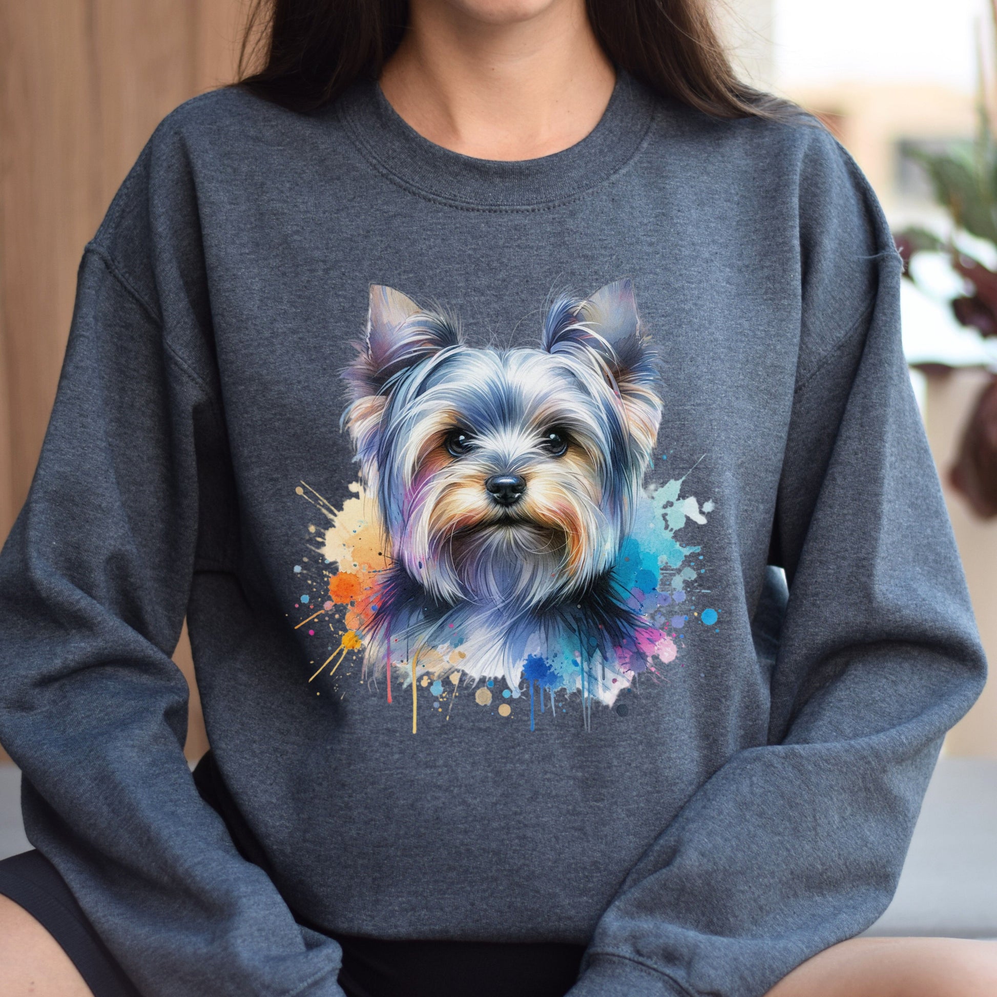 Australian Silky Terrier dog mama Color Splash Unisex Sweatshirt Black Navy Dark Heather-Dark Heather-Family-Gift-Planet