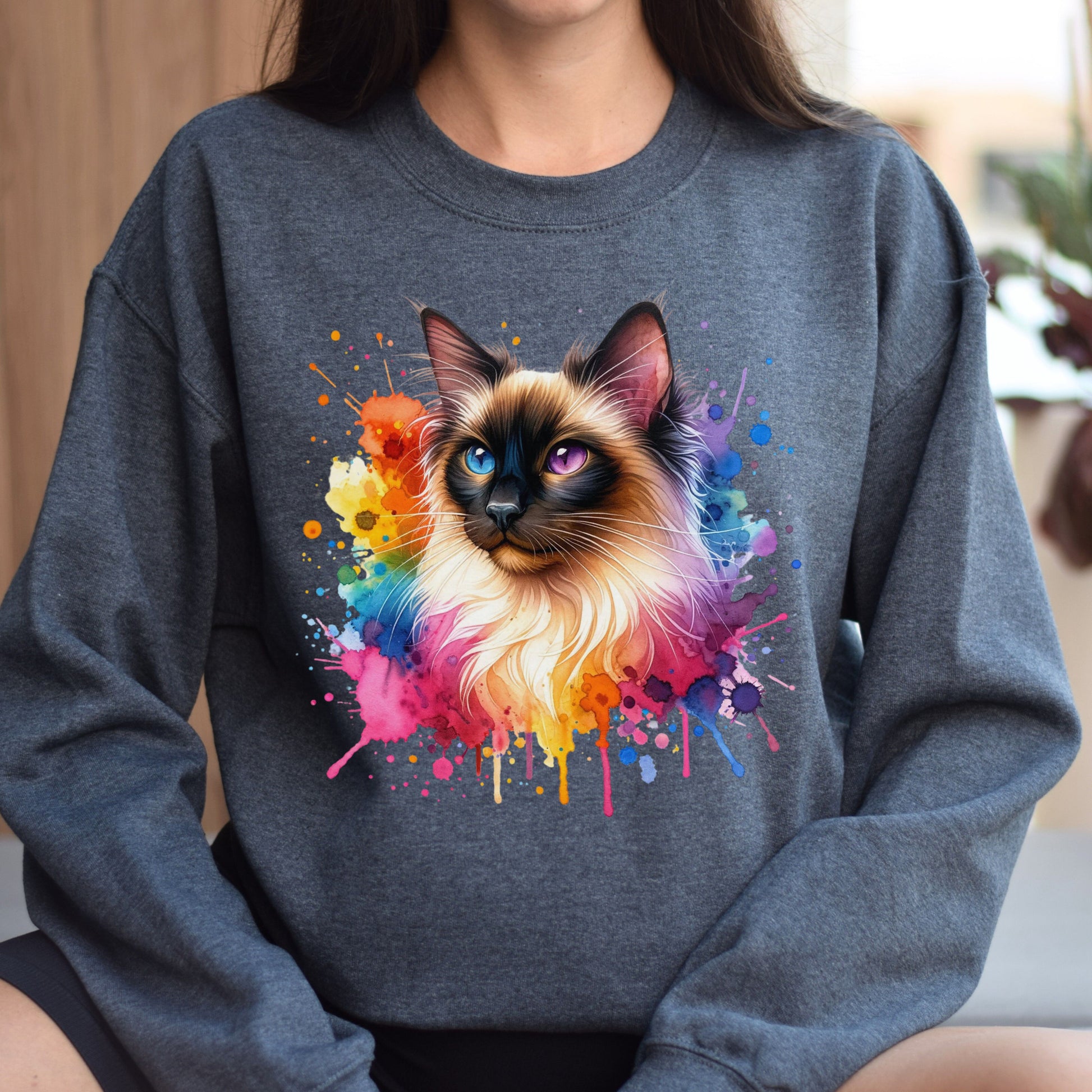 Balinese Cat Color Splash Unisex Sweatshirt Black Navy Dark Heather-Dark Heather-Family-Gift-Planet
