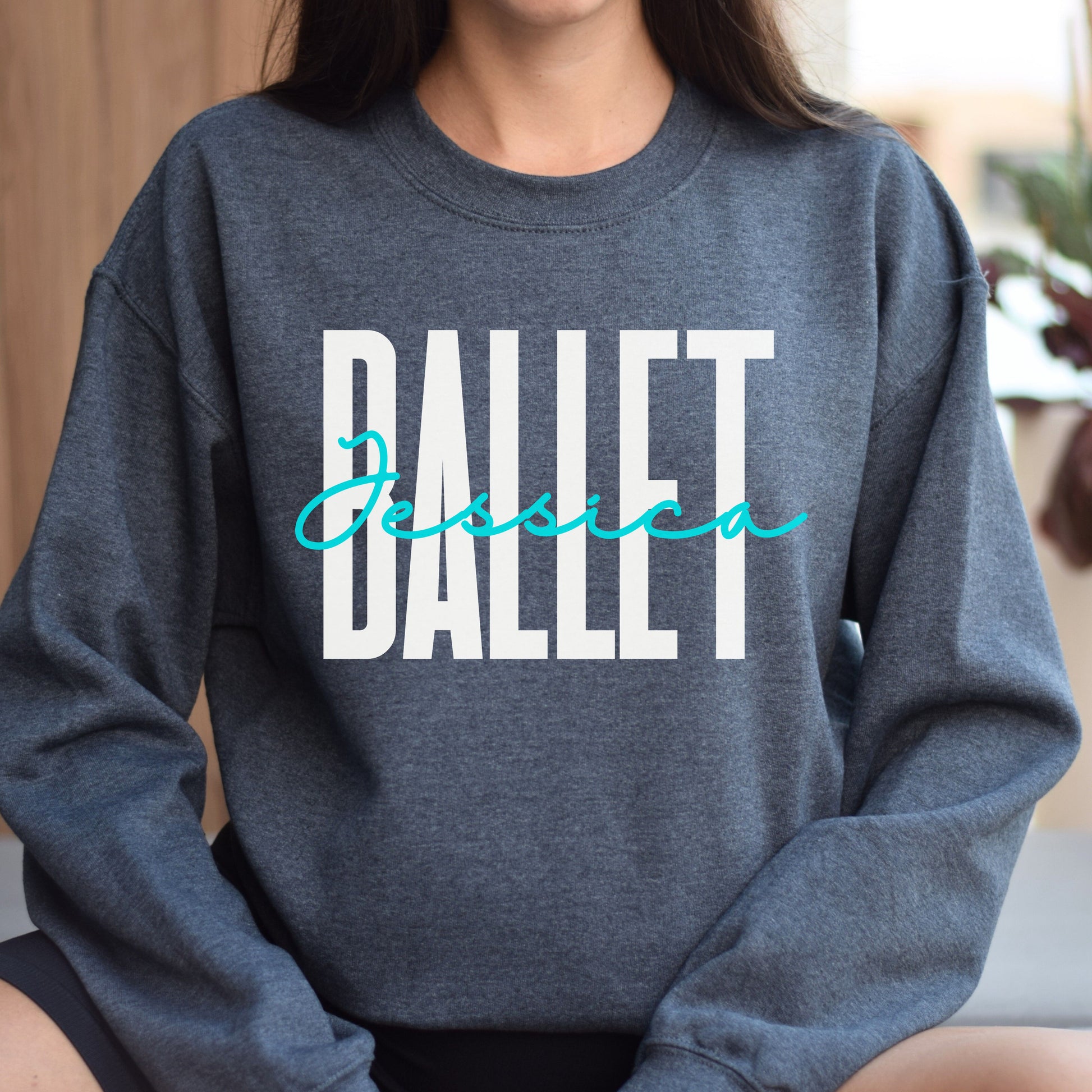Personalized Ballet Unisex Sweatshirt Custom name ballerina Sand Black Dark Heather-Dark Heather-Family-Gift-Planet
