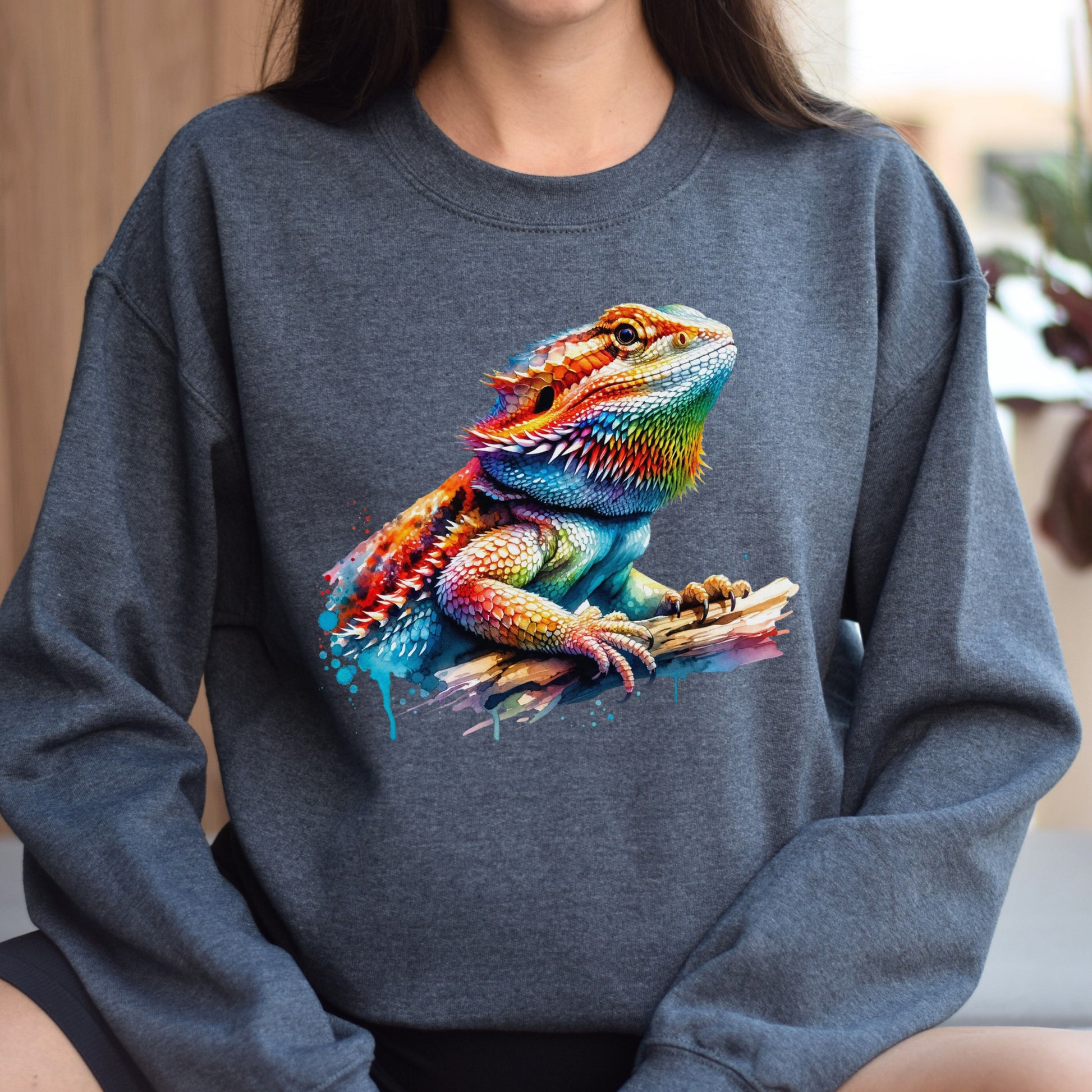 Colorful Bearded Dragon mama Unisex Sweatshirt Black Navy Dark Heather-Dark Heather-Family-Gift-Planet