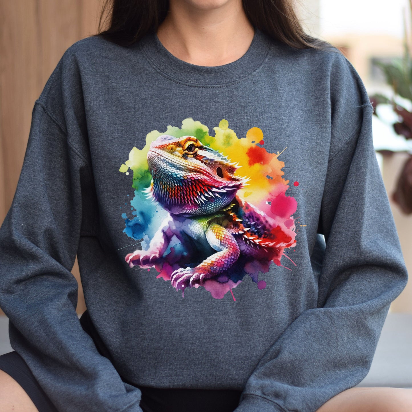 Bearded Dragon mom Color Splash Unisex Sweatshirt Black Navy Dark Heather-Family-Gift-Planet