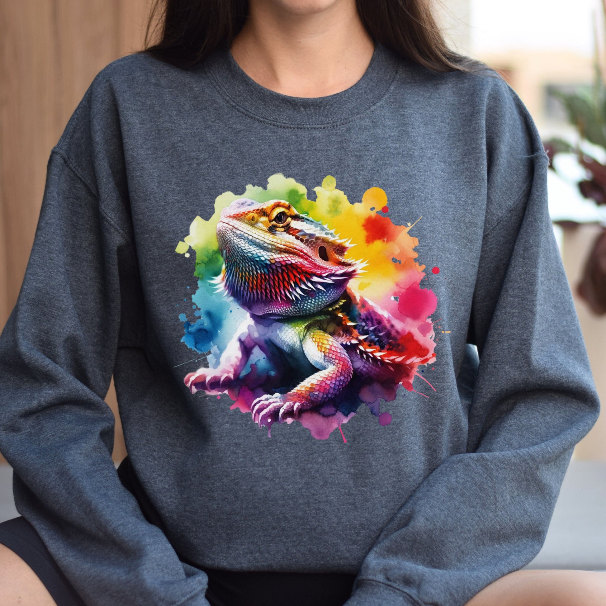 Bearded Dragon mom Color Splash Unisex Sweatshirt Black Navy Dark Heather-Family-Gift-Planet