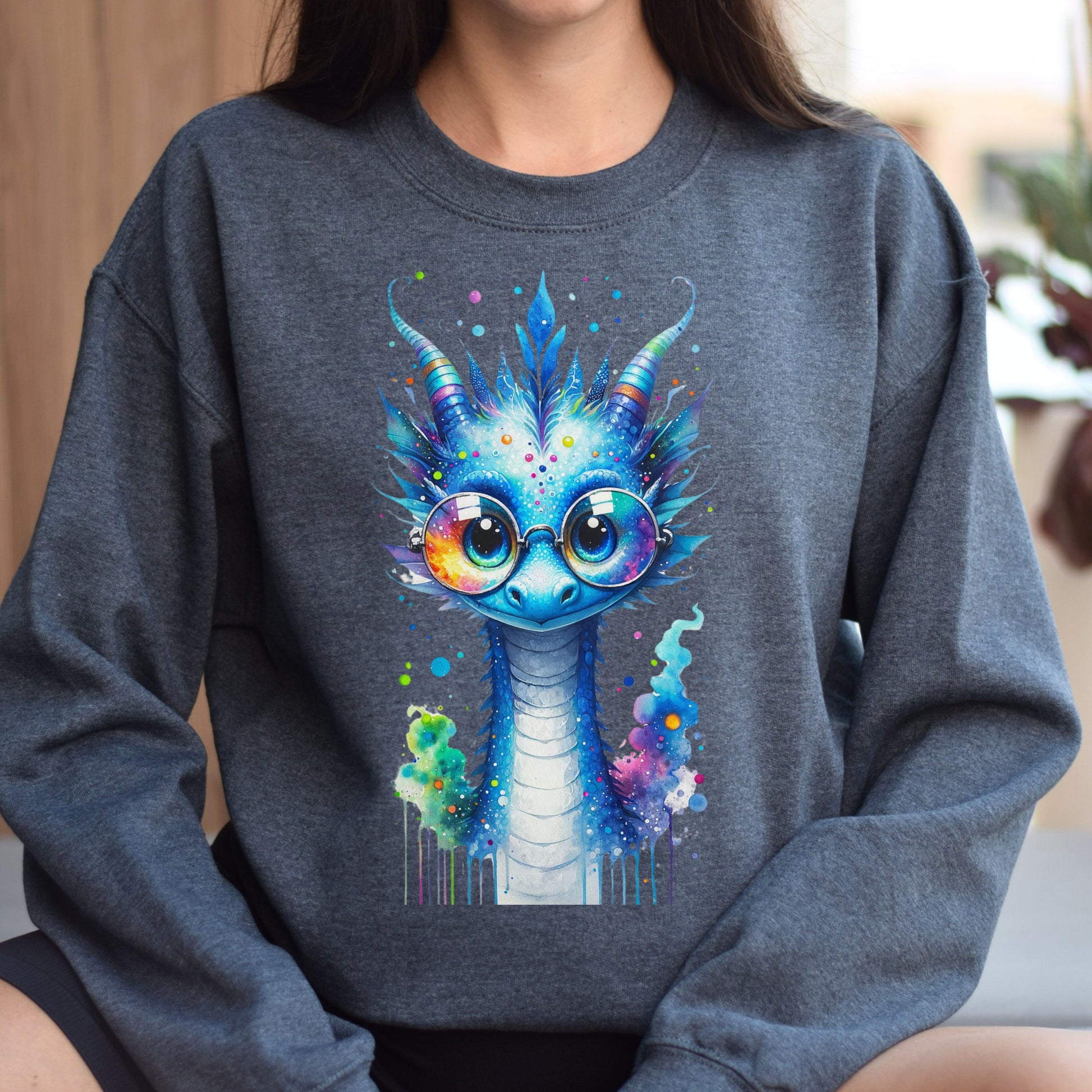 Blue Dragon Color Splash Unisex Sweatshirt 2024 New Year Crewneck-Family-Gift-Planet