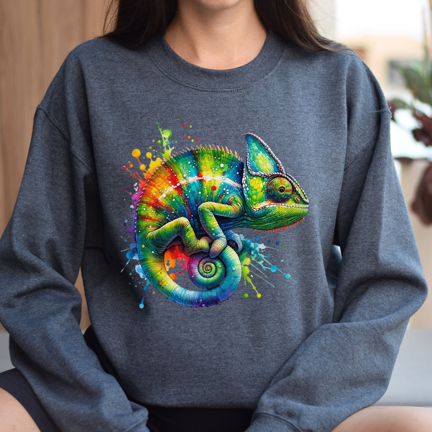 Chameleon Color Splash Unisex Sweatshirt Black Navy Dark Heather-Dark Heather-Family-Gift-Planet