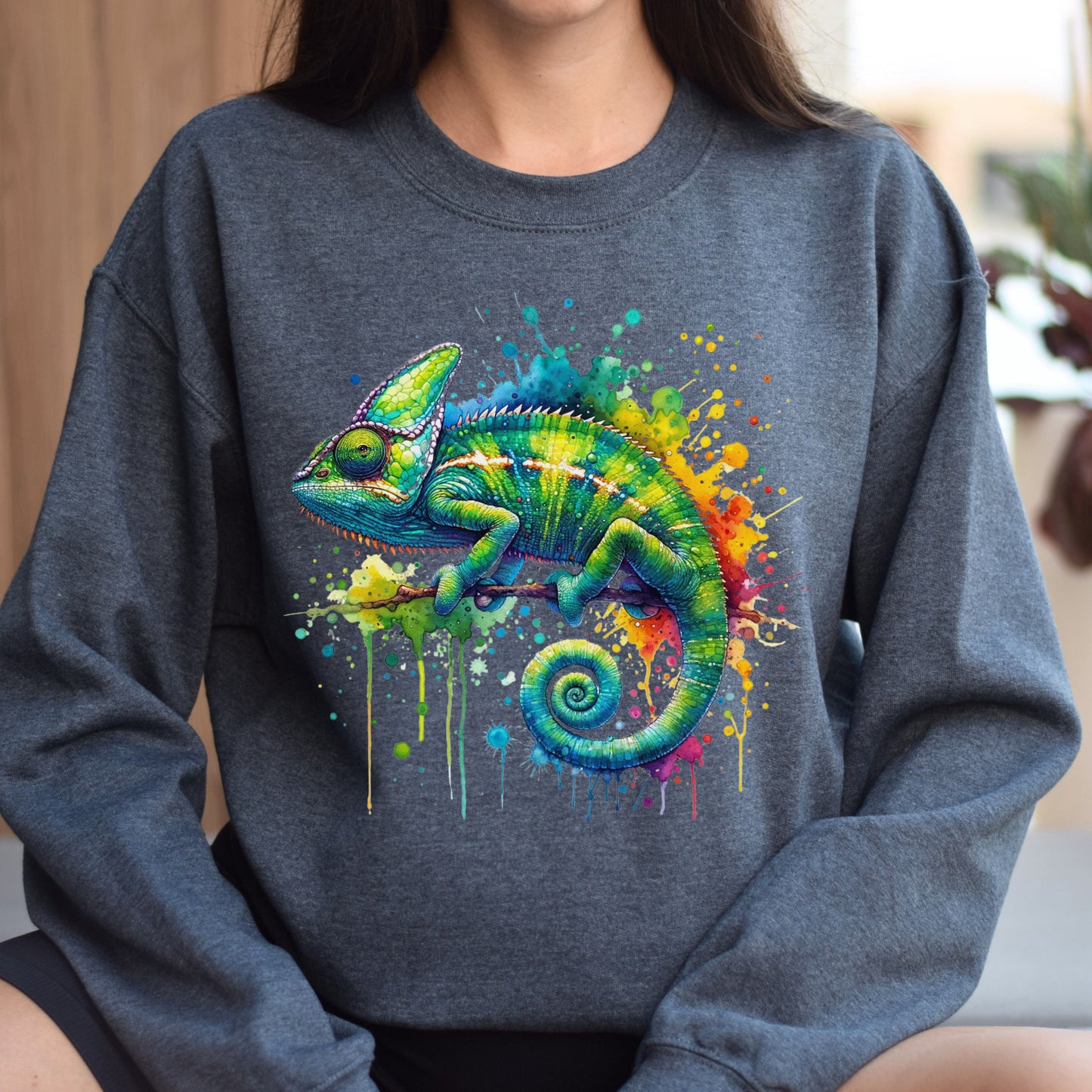 Chameleon Mama Color Splash Unisex Sweatshirt Black Navy Dark Heather-Dark Heather-Family-Gift-Planet