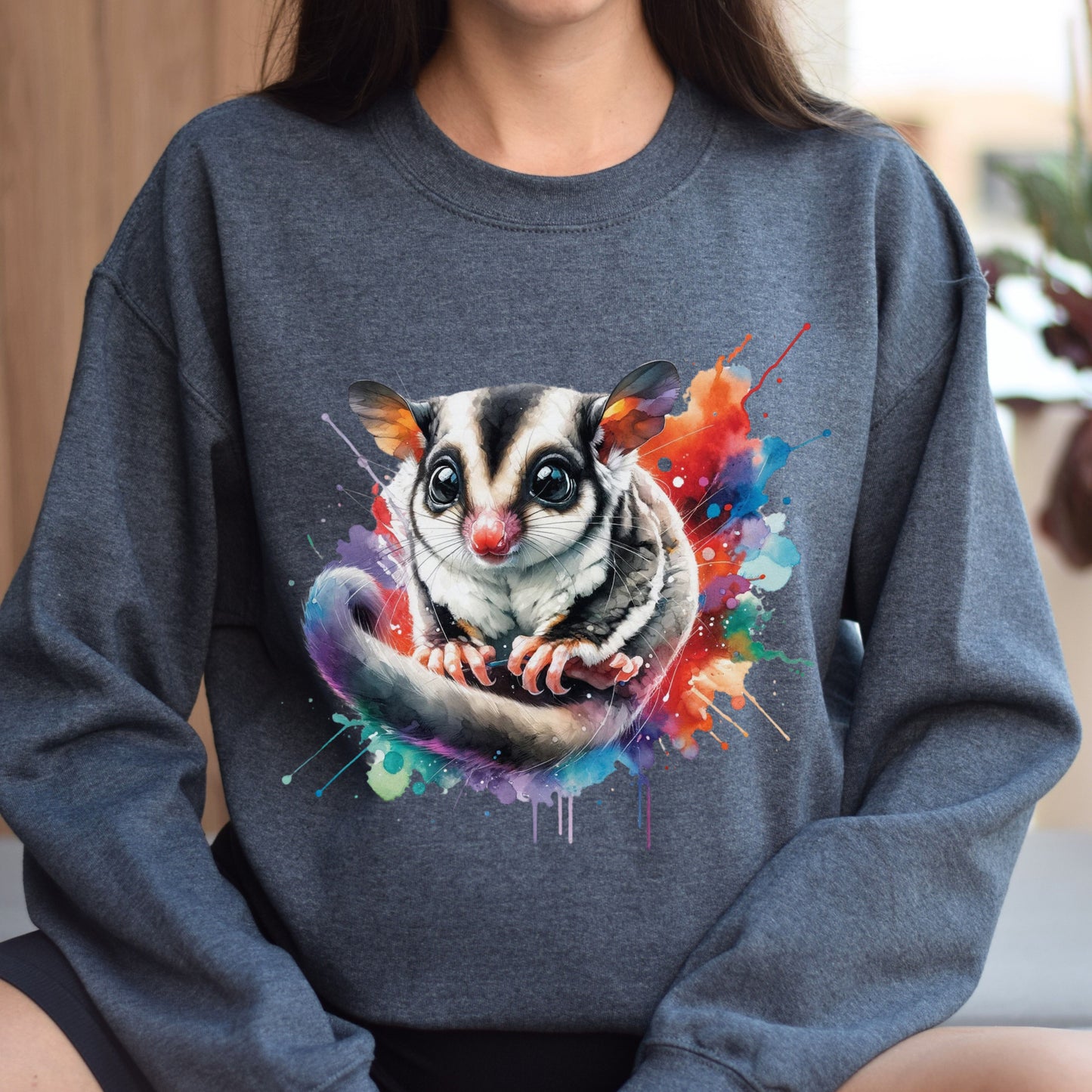 Chinchilla Color Splash Unisex Sweatshirt Black Navy Dark Heather-Dark Heather-Family-Gift-Planet