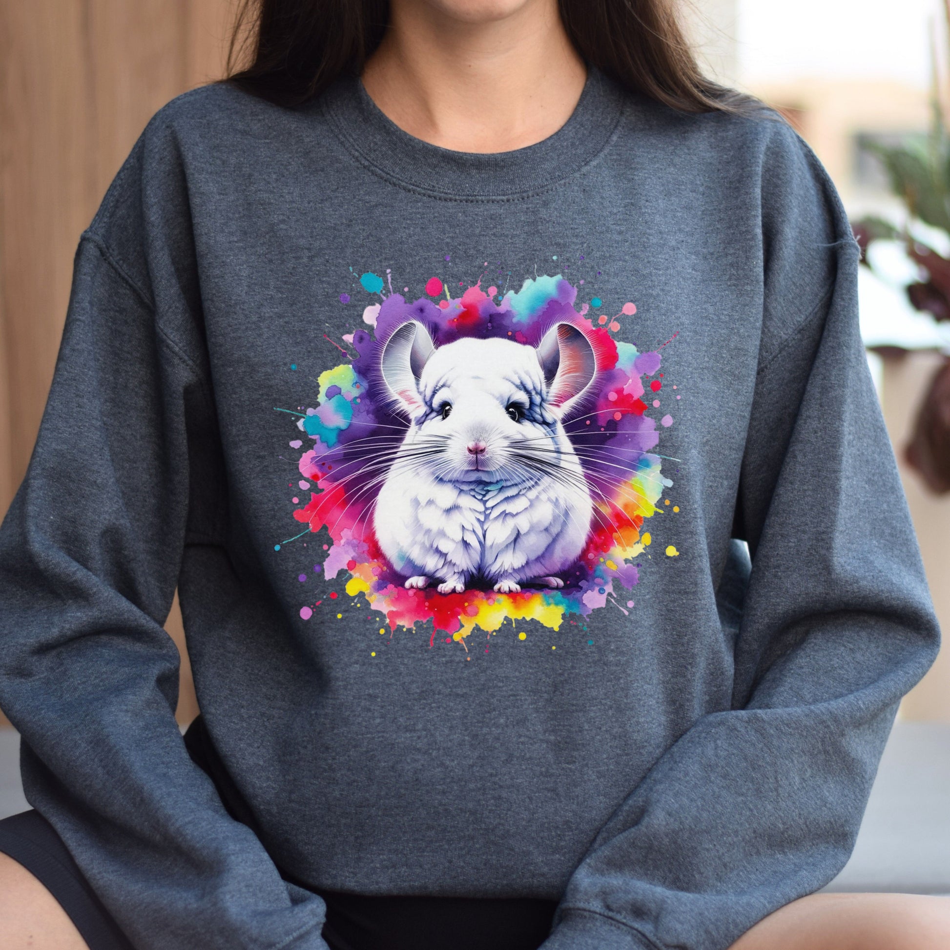 Chinchilla mama Color Splash Unisex Sweatshirt Black Navy Dark Heather-Dark Heather-Family-Gift-Planet