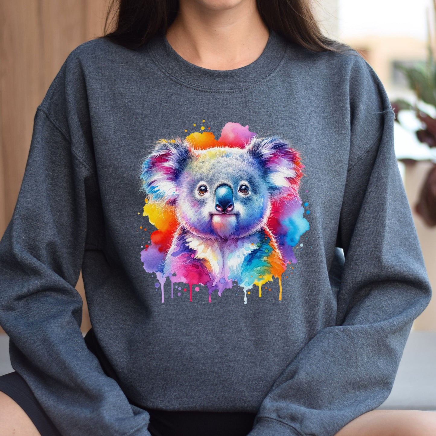 Artistic Koala Color Splash Unisex Sweatshirt Black Navy Dark Heather-Family-Gift-Planet
