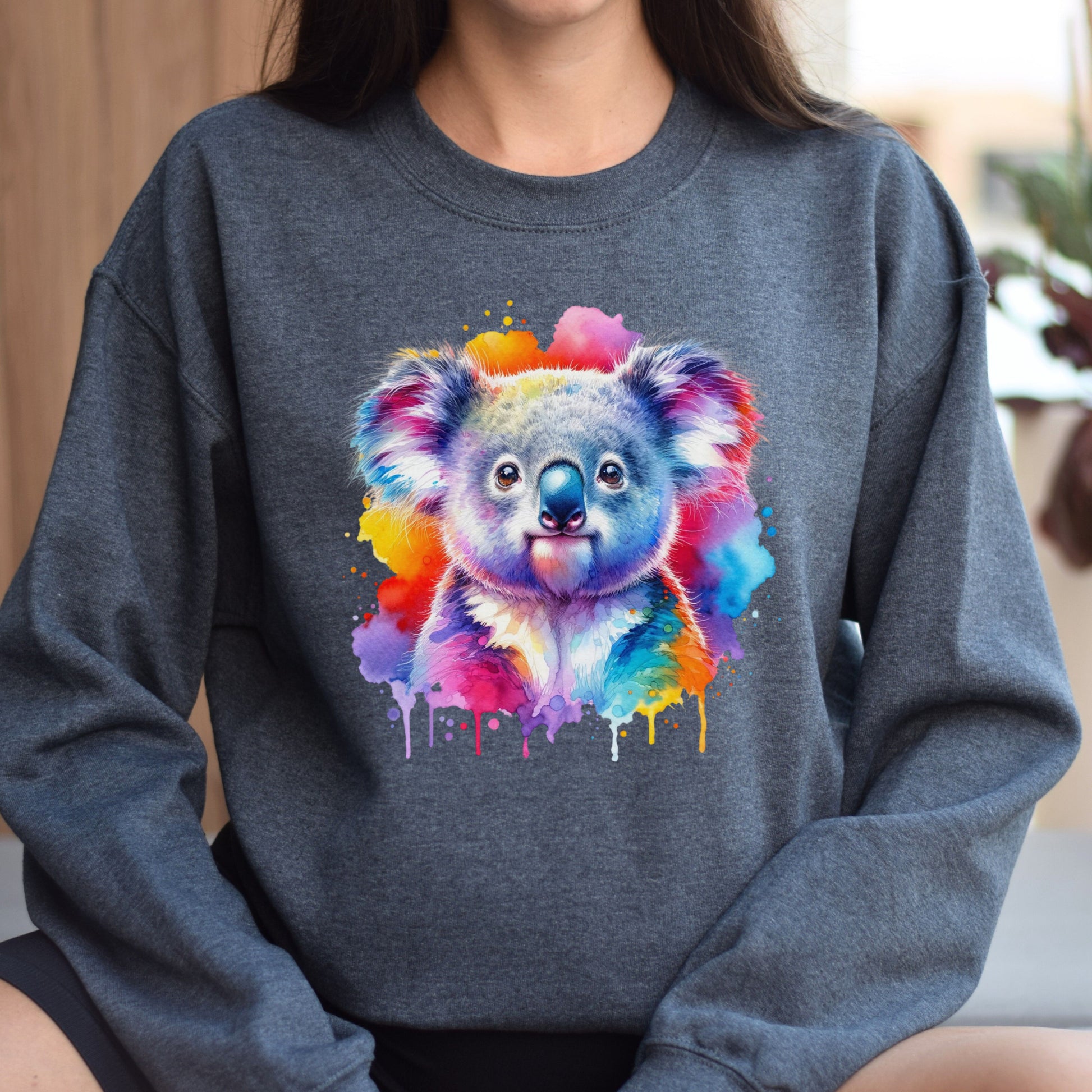 Artistic Koala Color Splash Unisex Sweatshirt Black Navy Dark Heather-Family-Gift-Planet