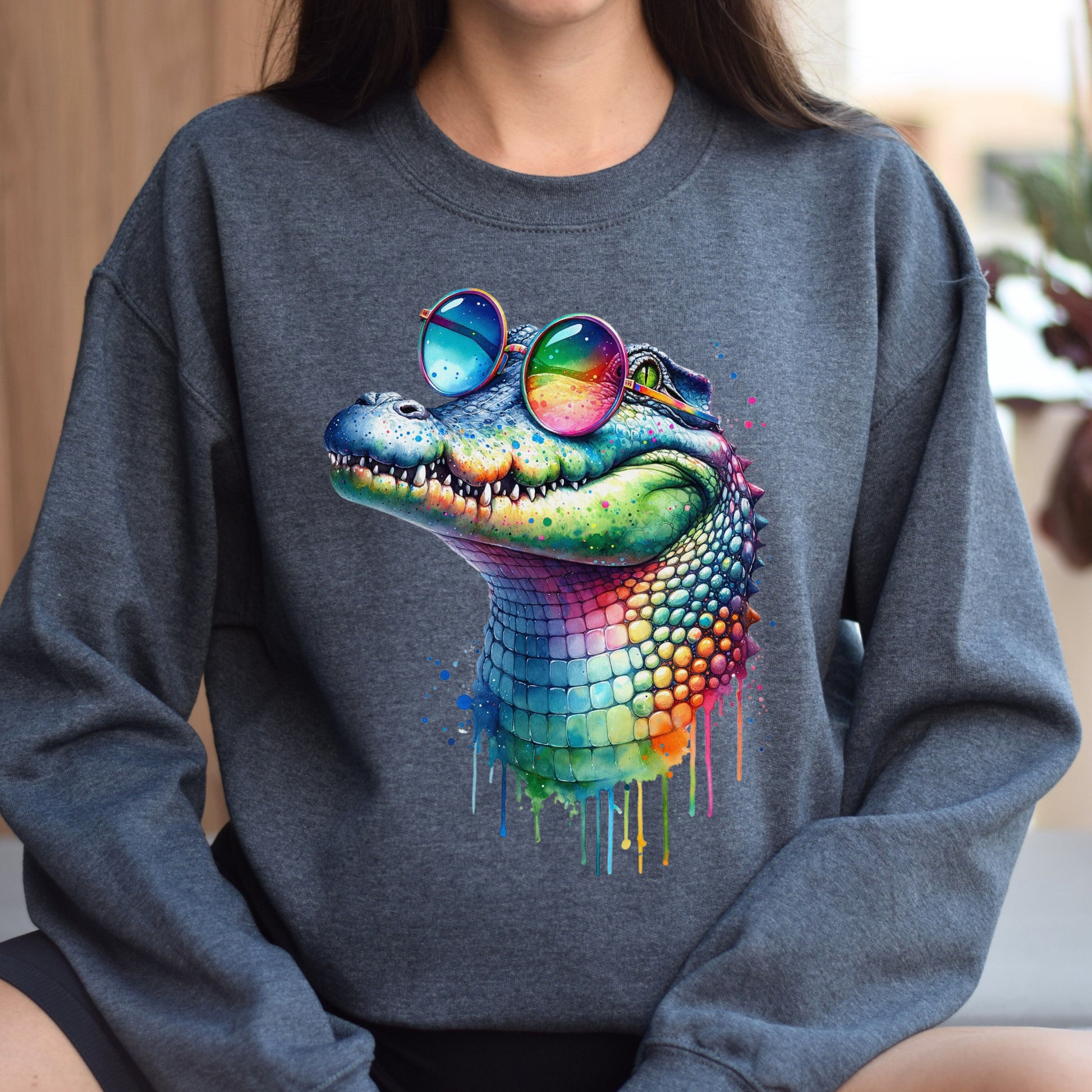 Cool crocodile with eyeglasses Color Splash Unisex Sweatshirt-Family-Gift-Planet