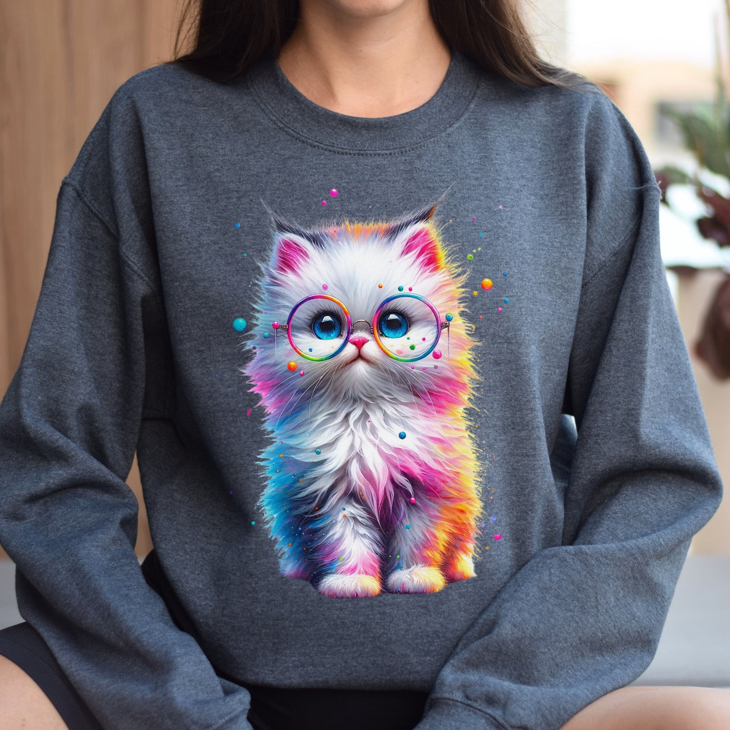Cute fluffy kitten Color Splash Unisex Sweatshirt Black Navy Dark Heather-Family-Gift-Planet