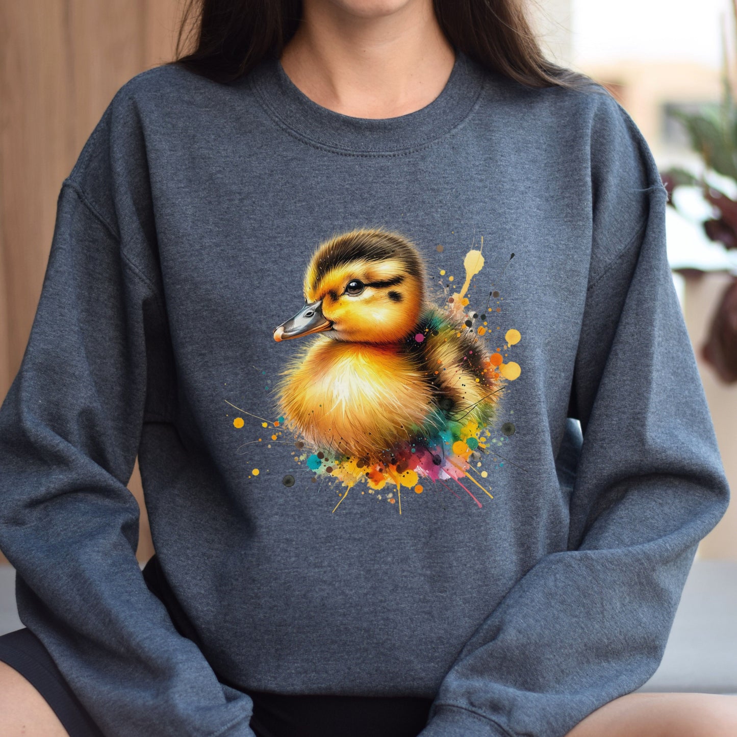 Artistic Duckling Color Splash Unisex Sweatshirt baby duck Black Navy Dark Heather-Family-Gift-Planet