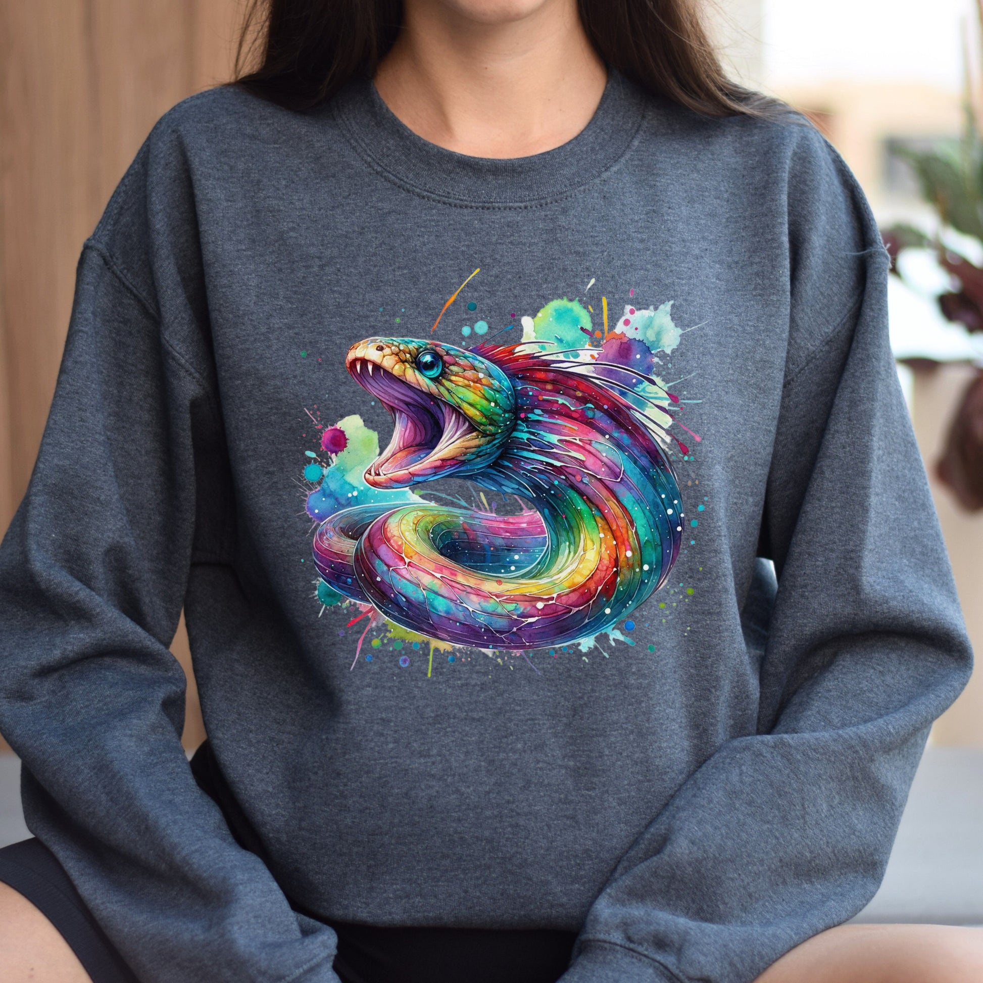 Artistic Gulper Eel Color Splash Unisex Sweatshirt Black Navy Dark Heather-Dark Heather-Family-Gift-Planet