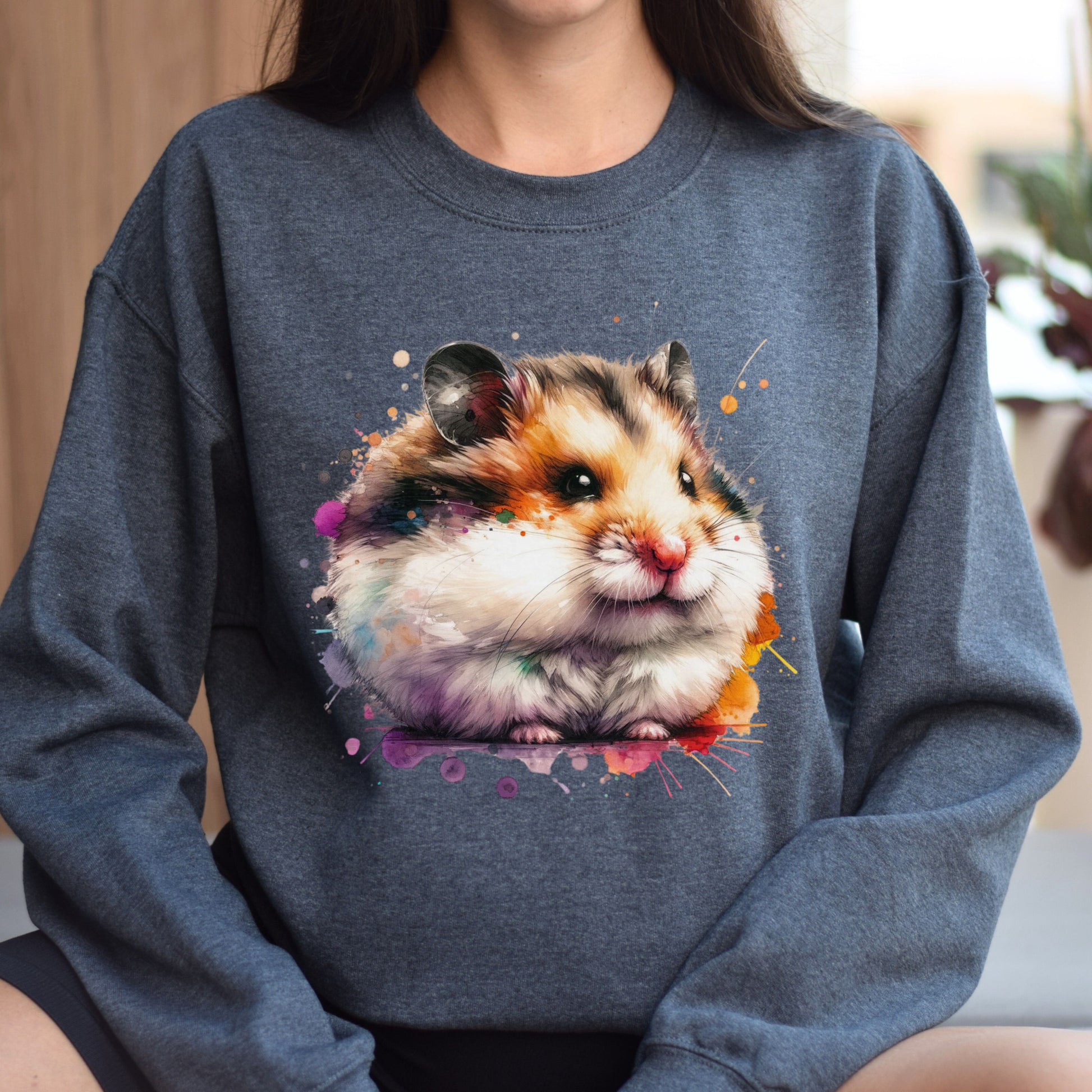 Hamster Color Splash Unisex Sweatshirt Black Navy Dark Heather-Dark Heather-Family-Gift-Planet