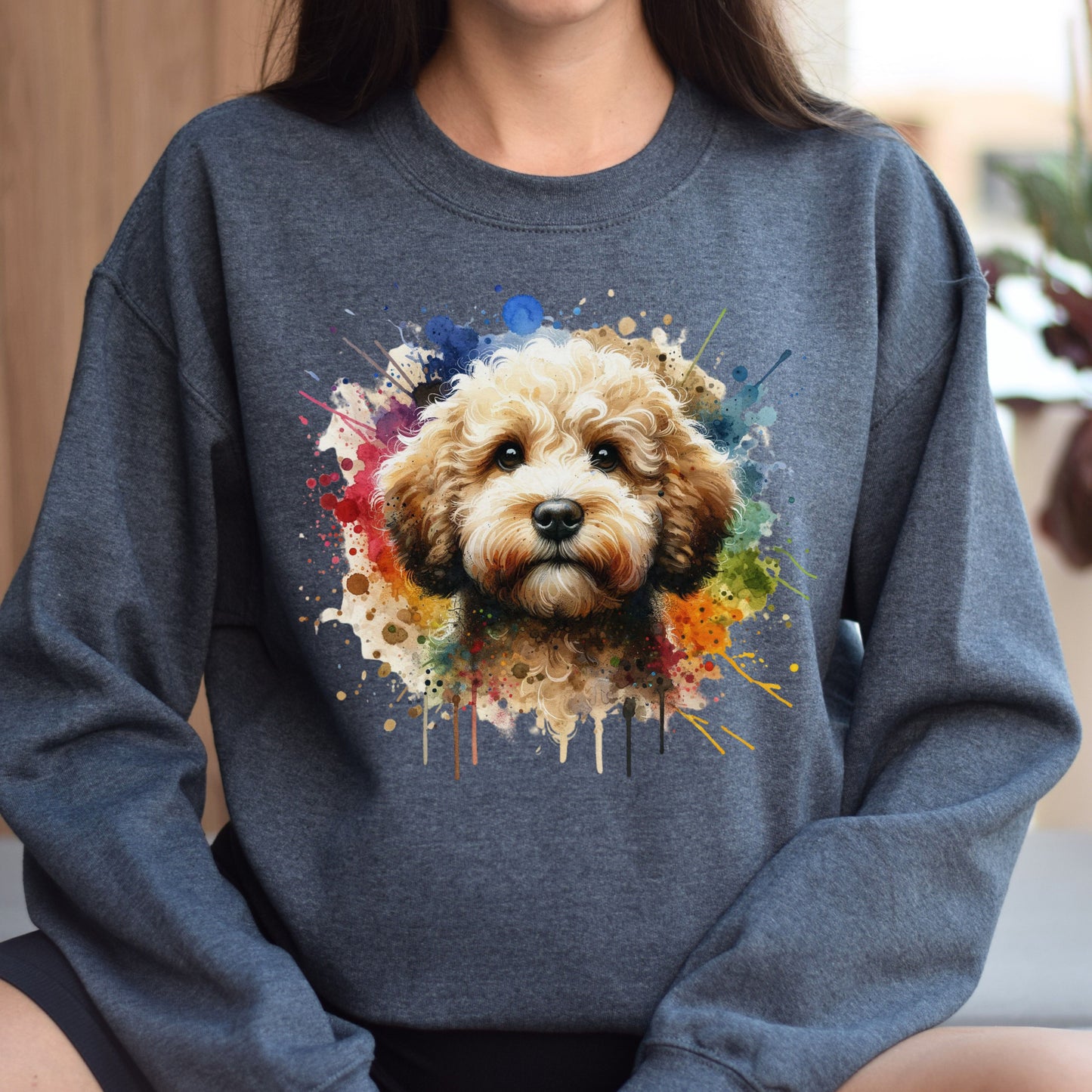 Artistic Lagotto Romagnolo Color Splash Unisex Sweatshirt Black Navy Dark Heather-Dark Heather-Family-Gift-Planet